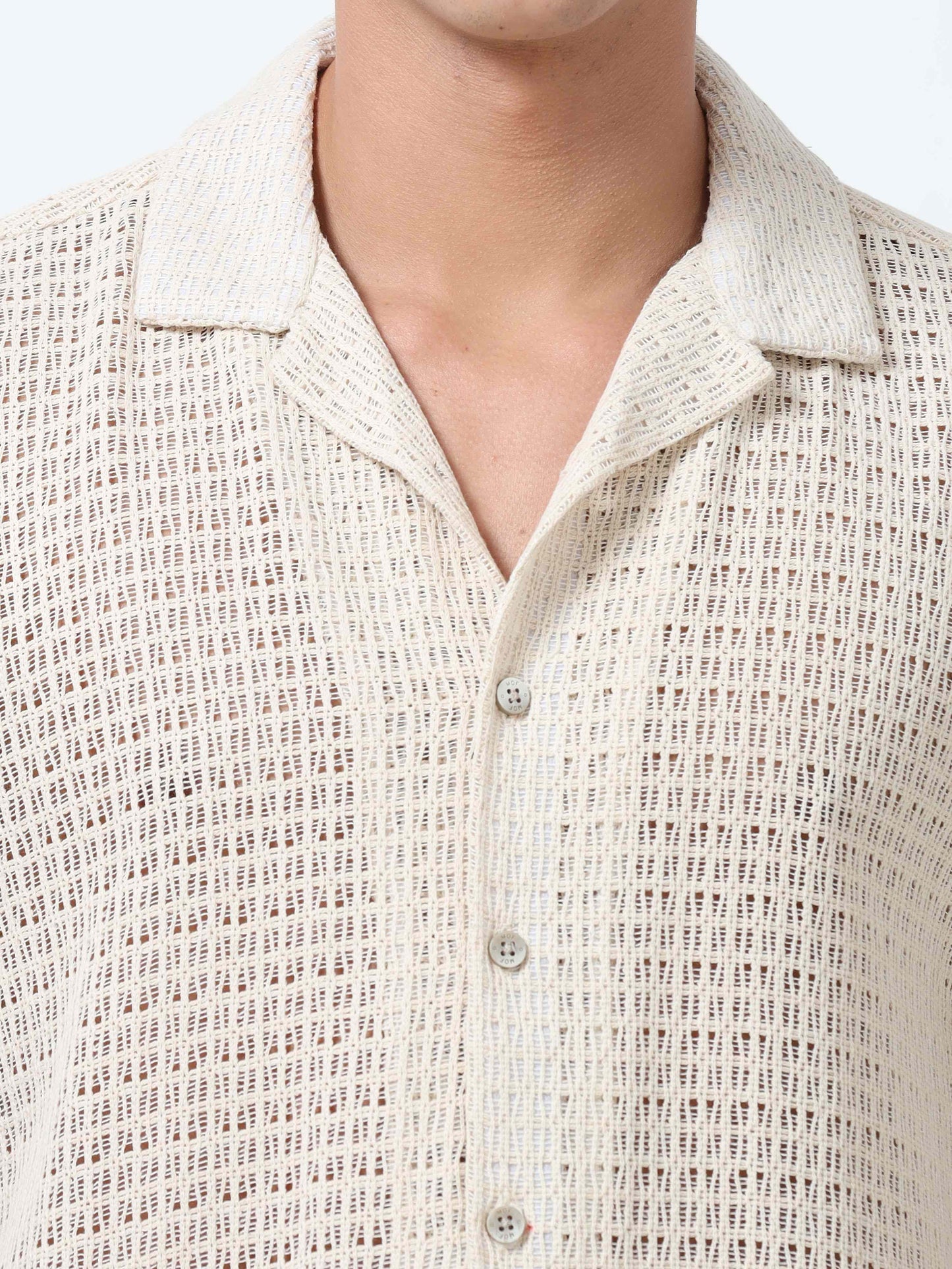 Mens Cream Printed Shirt