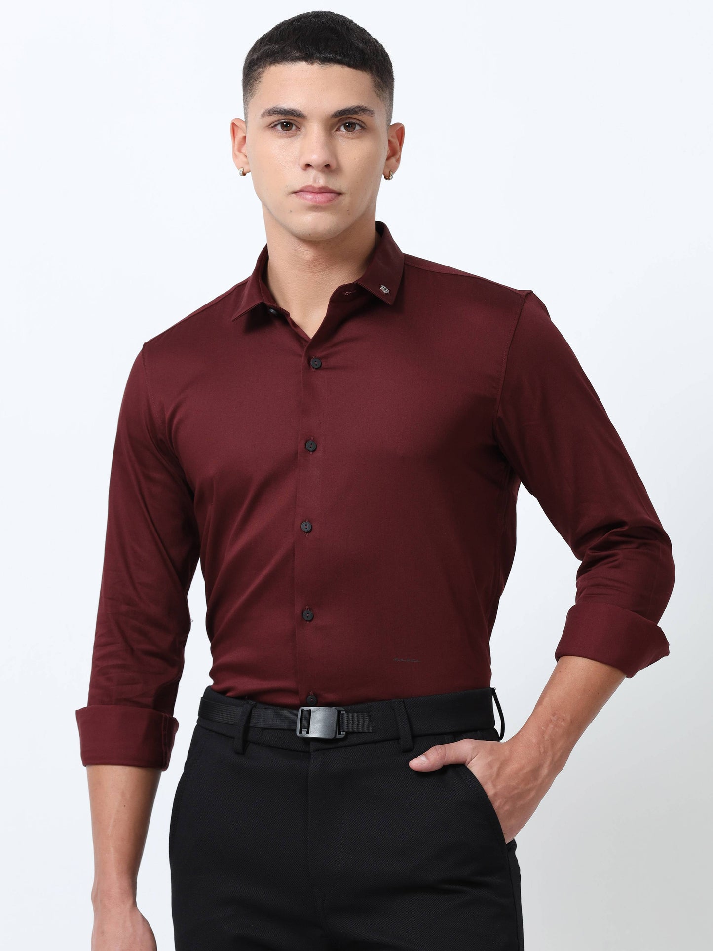 Wine Solid formal shirts for men 