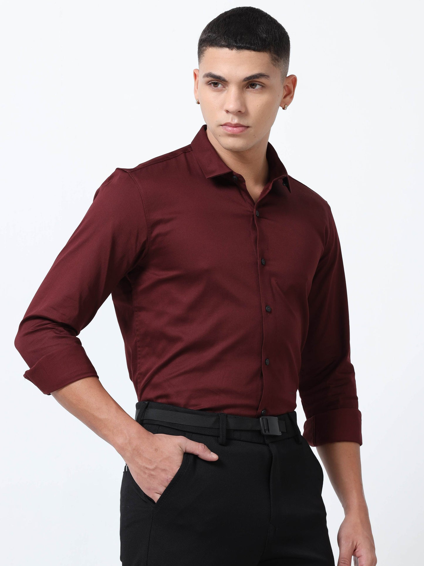 Wine Solid formal shirts for men 