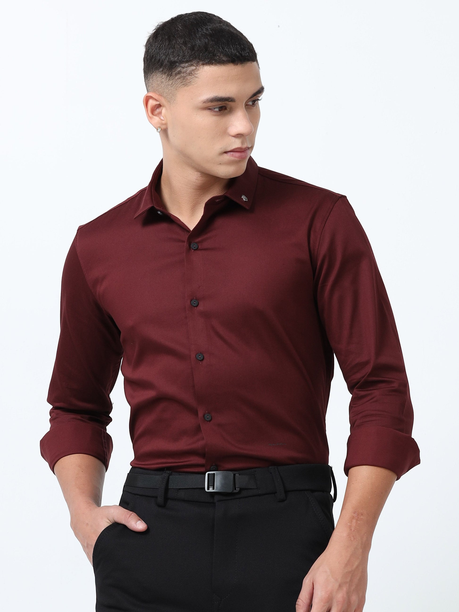 Wine Solid formal shirts for men 