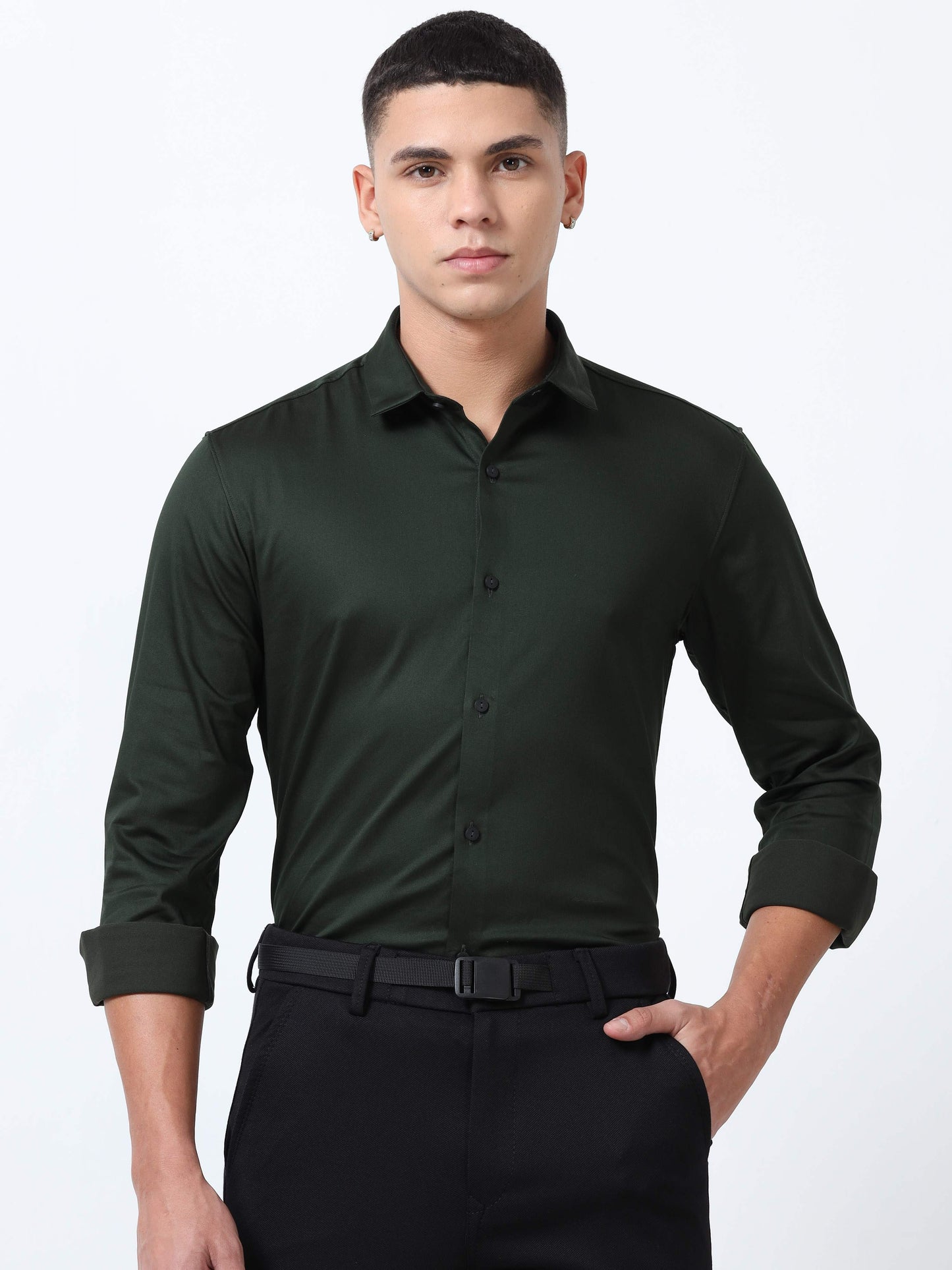 Racing Solid Green Formal Shirt  for men