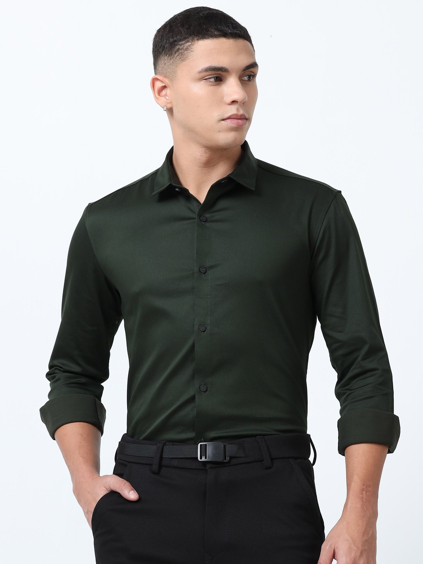 Racing Solid Green Formal Shirt  for men