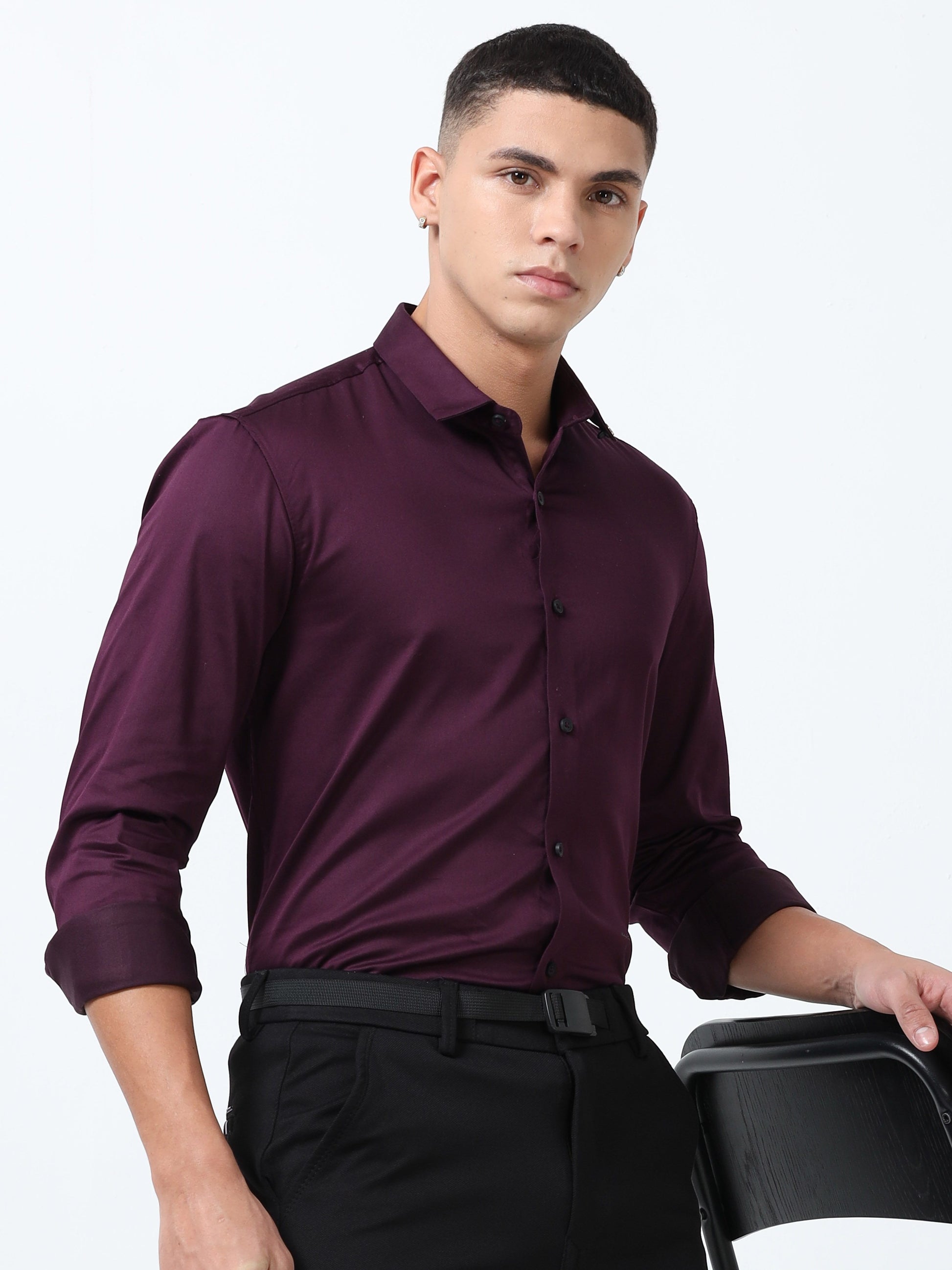 Wine Berry Solid Formal Shirts for Men