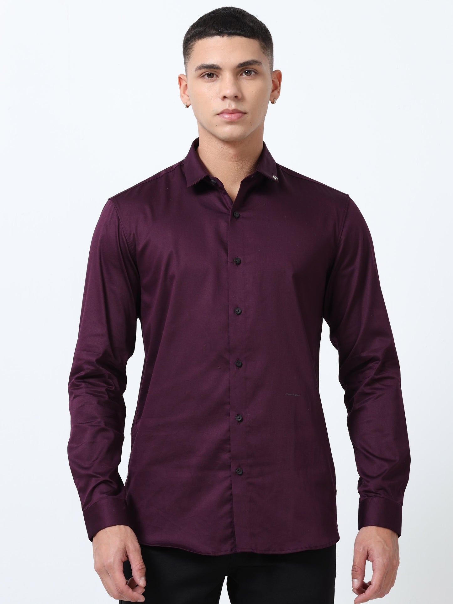 Wine Berry Solid Formal Shirts for Men