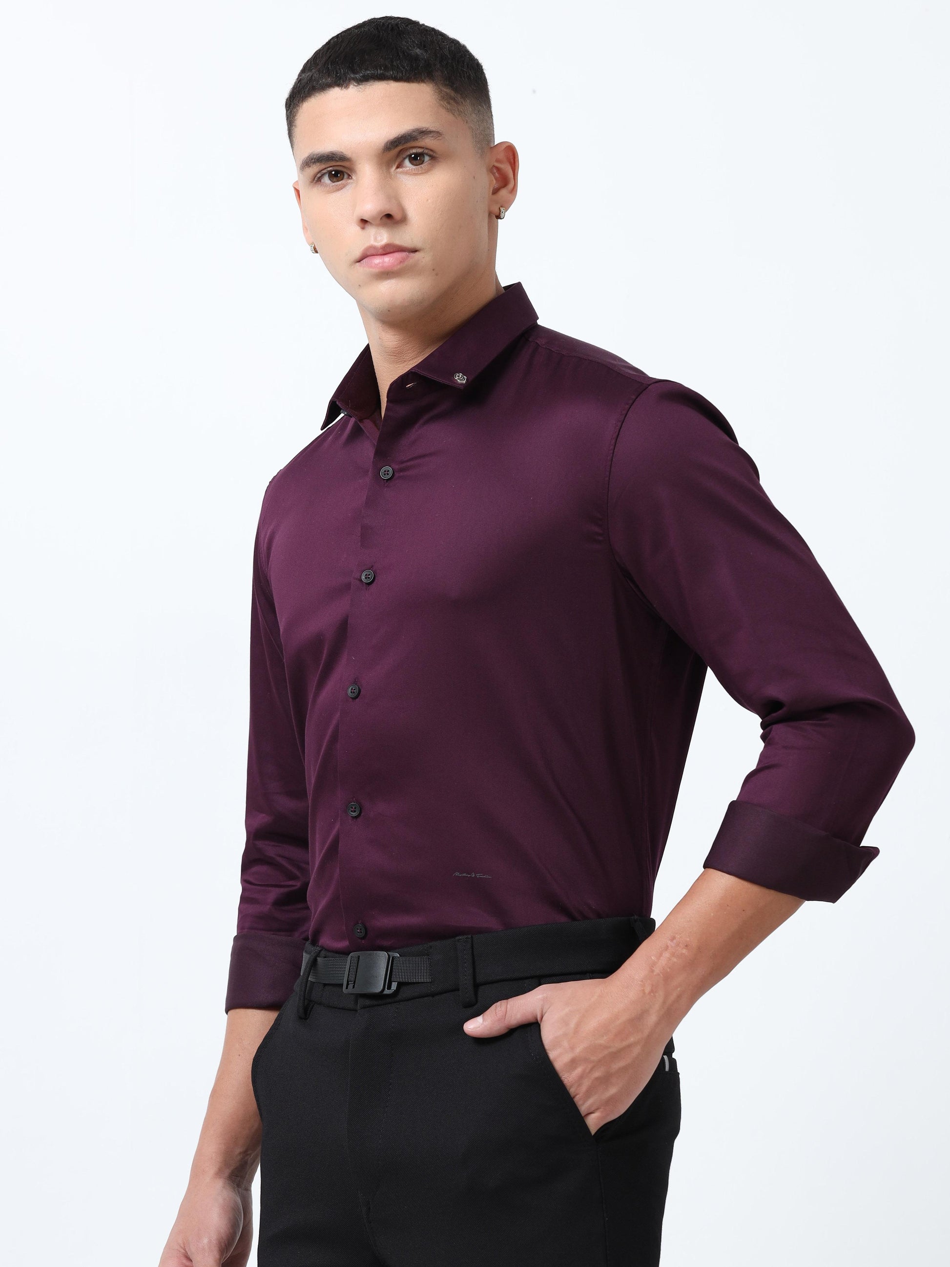 Wine Berry Solid Formal Shirts for Men