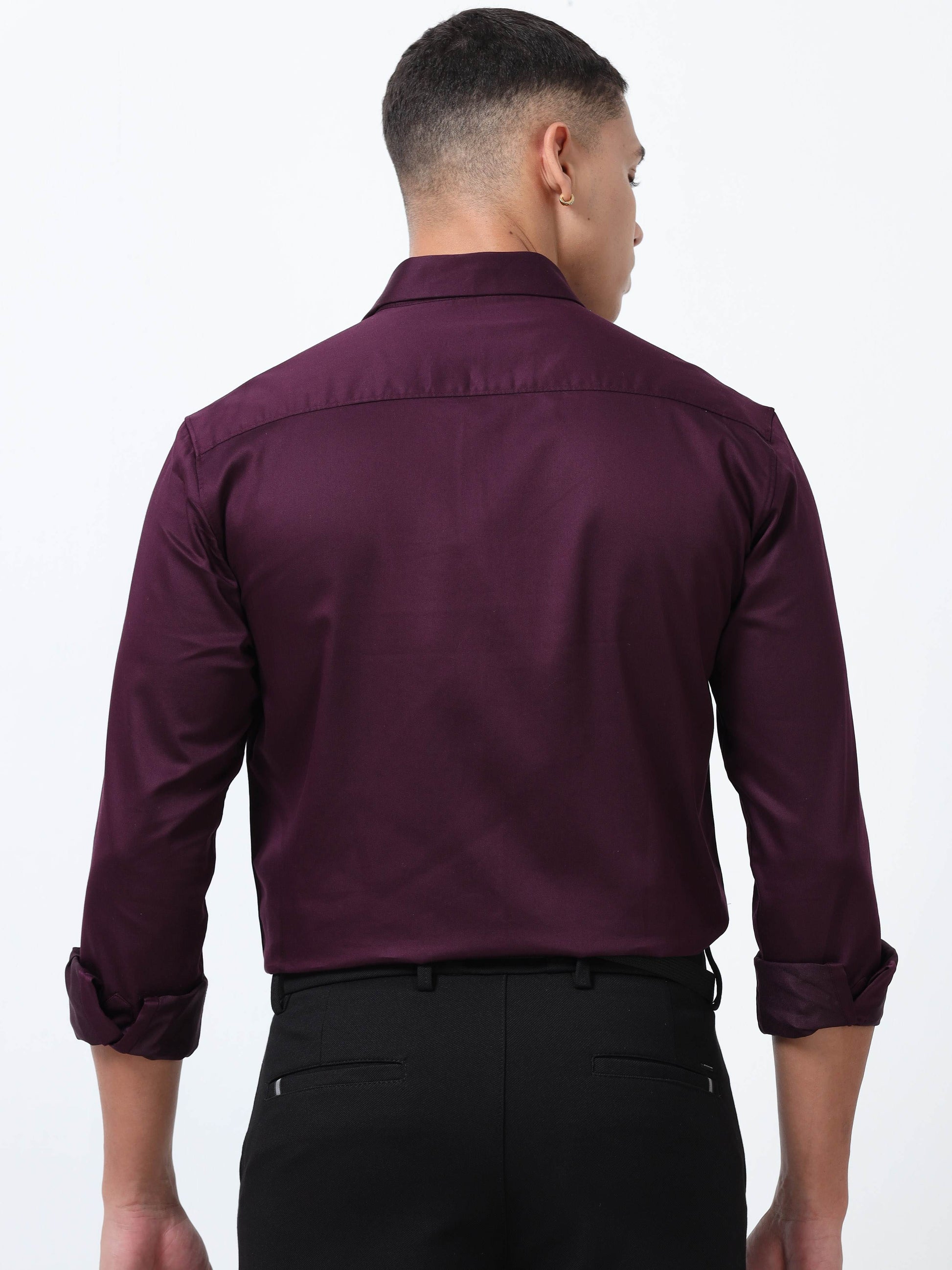 Wine Berry Solid Formal Shirts for Men