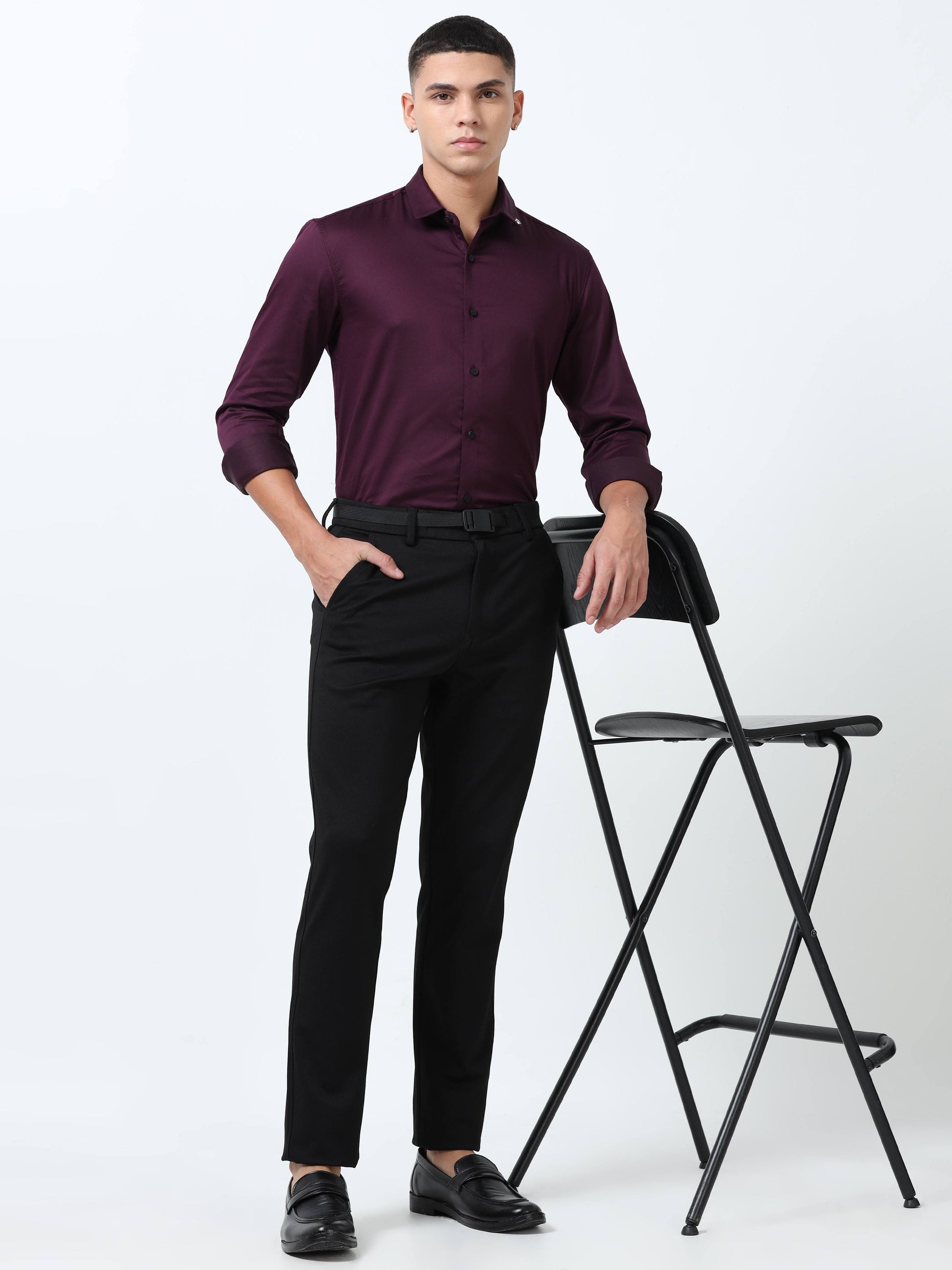 Wine Berry Solid Formal Shirts for Men