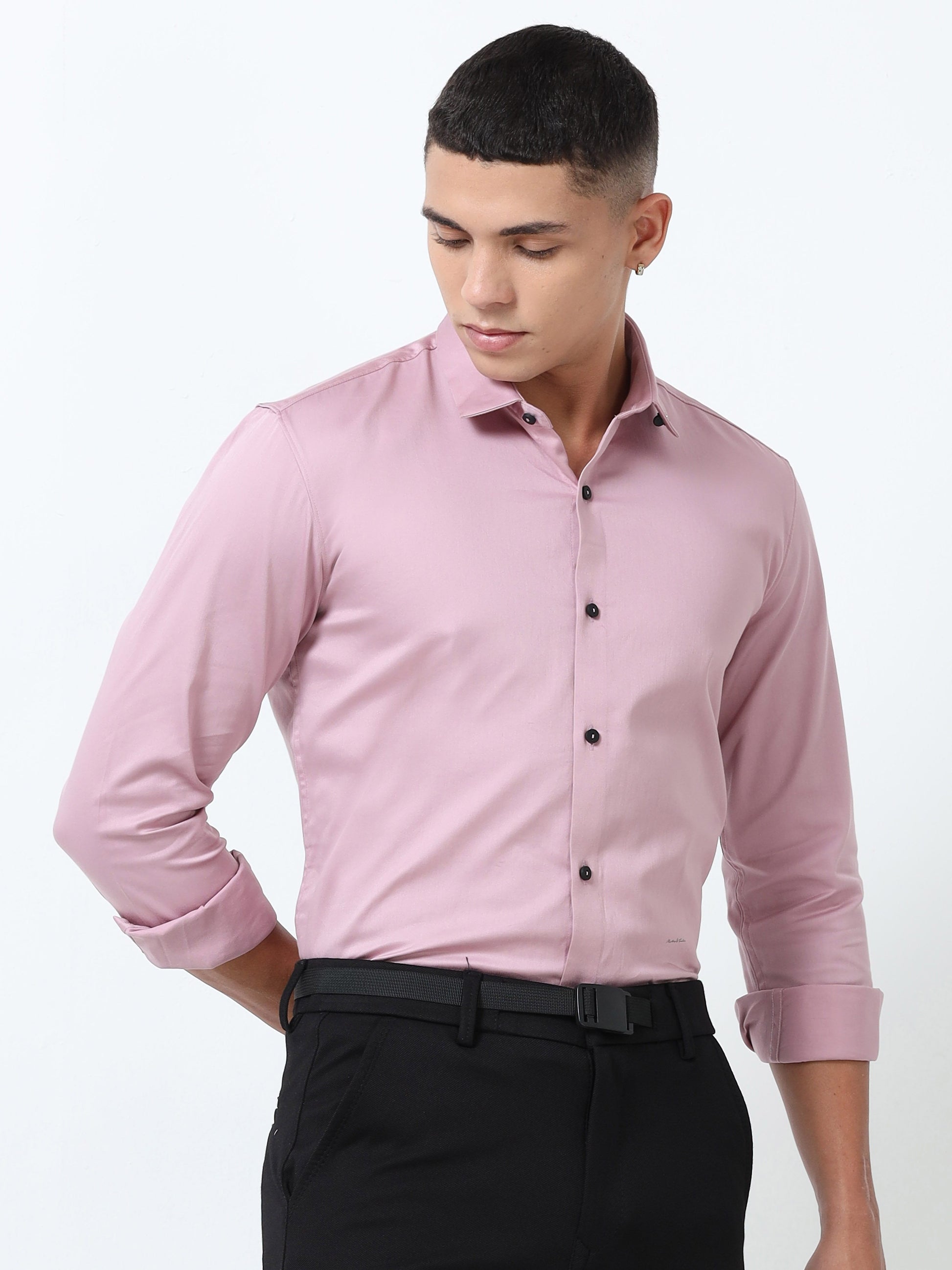 Oyster Solid Pink Formal shirt for Men