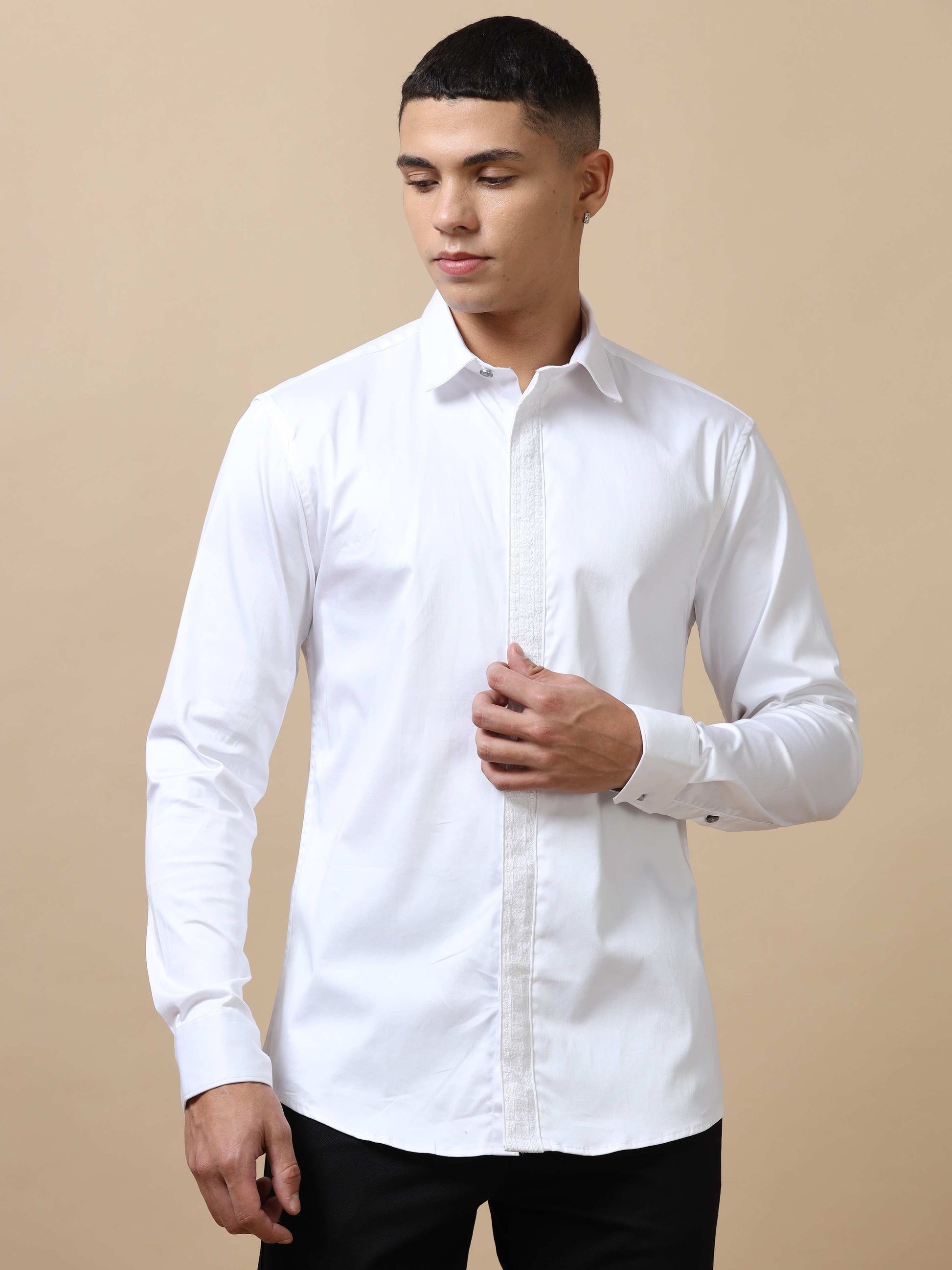 White Pleated Shirt for Men