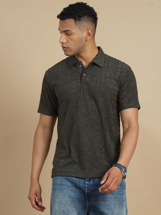 Threaded Touch Diamond Olive Green Polo T-shirt