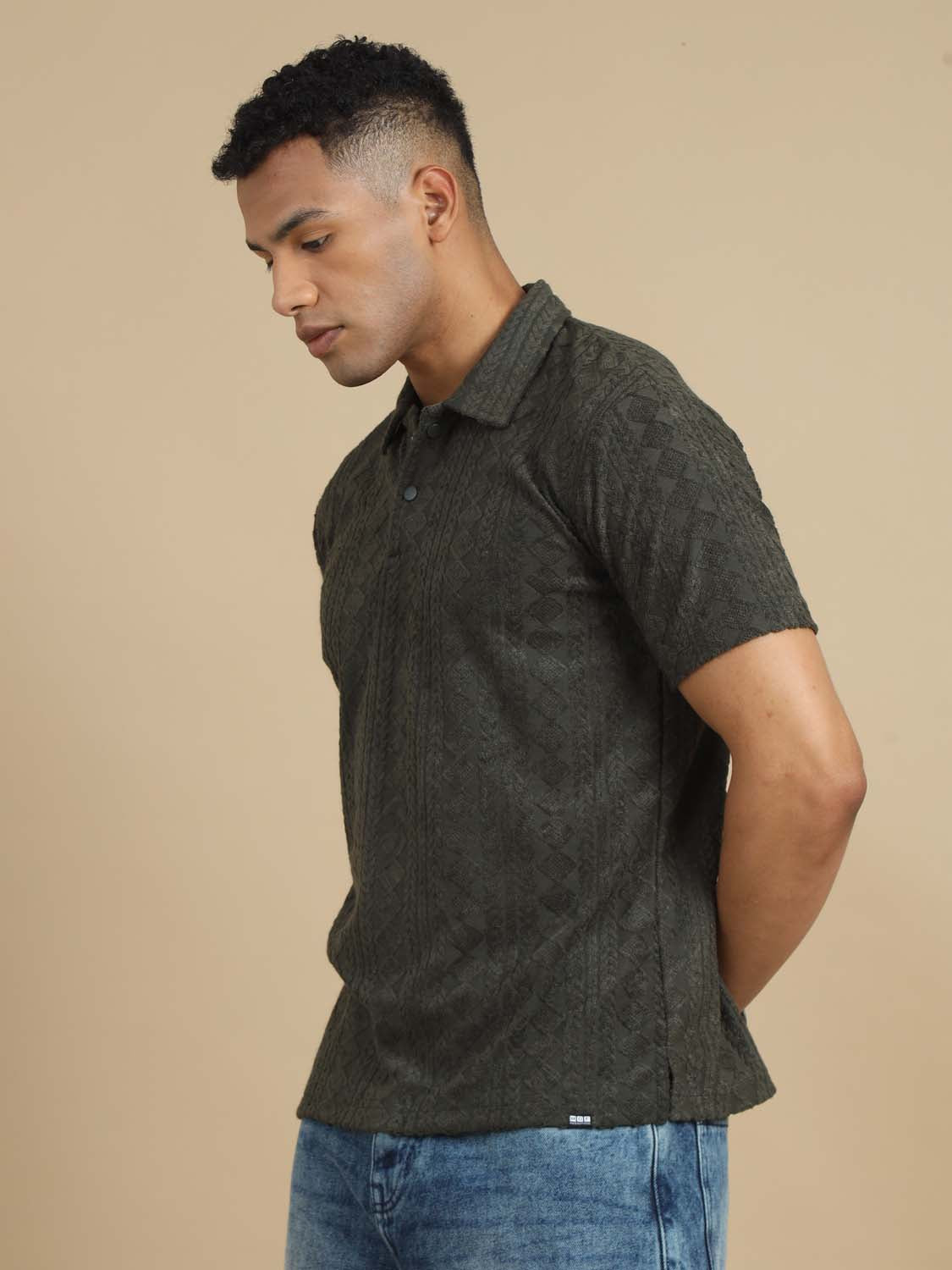 Threaded Touch Diamond Olive Green Polo T-shirt