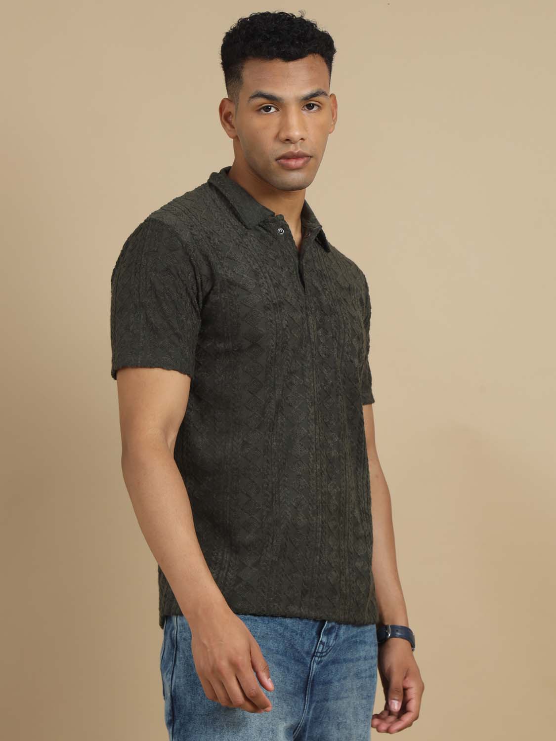 Threaded Touch Diamond Olive Green Polo T-shirt