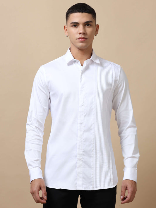 White Pleated Shirt for Men