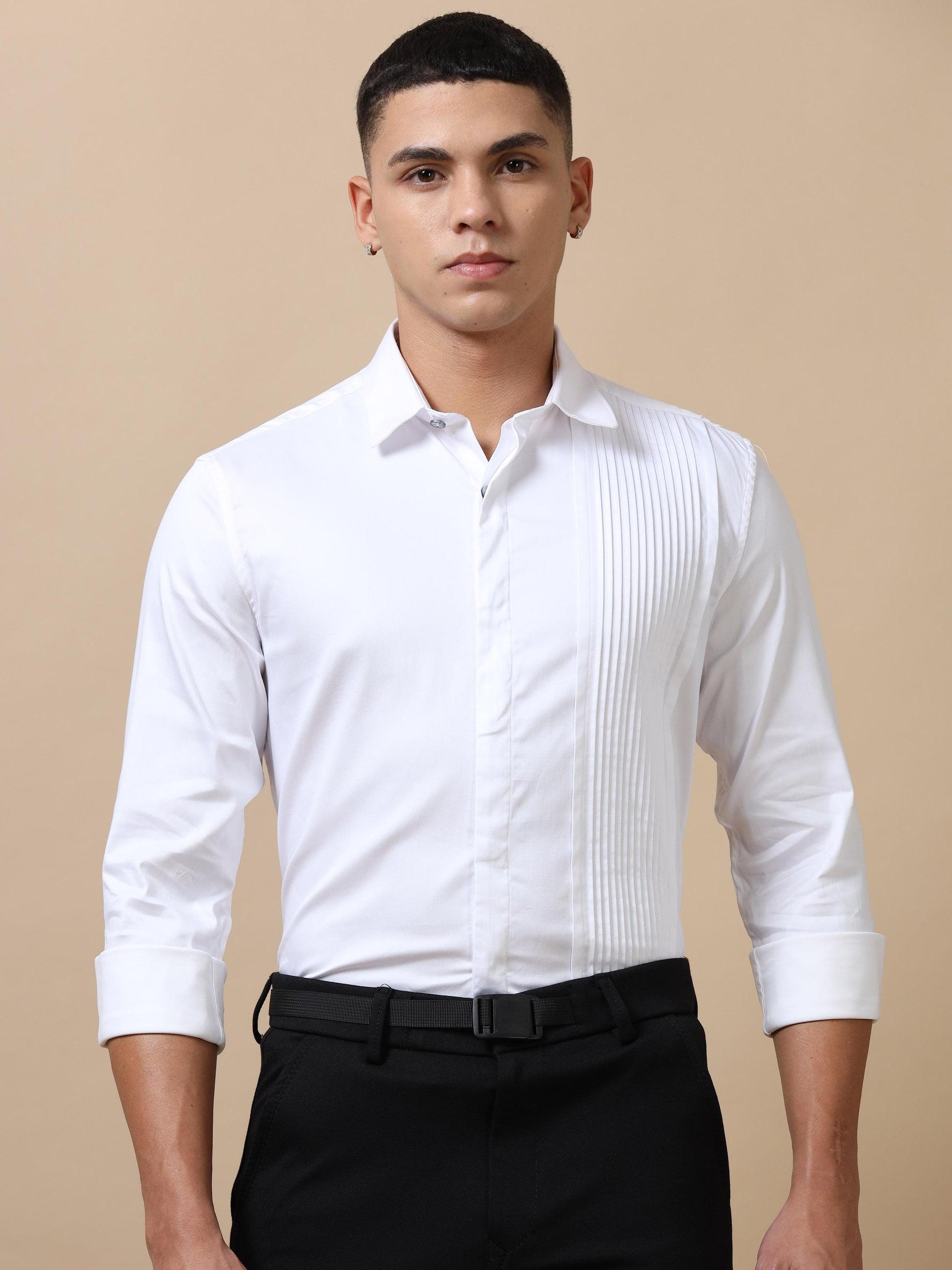 White Pleated Shirt for Men