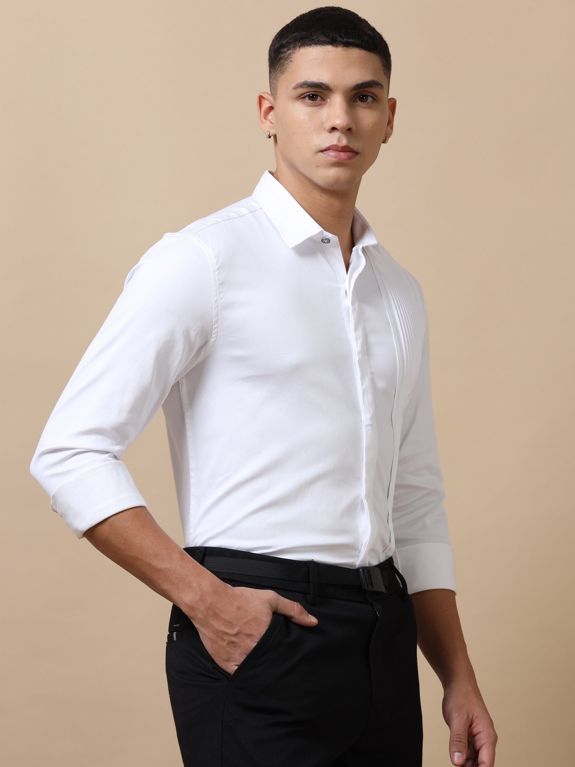 White Pleated Shirt for Men