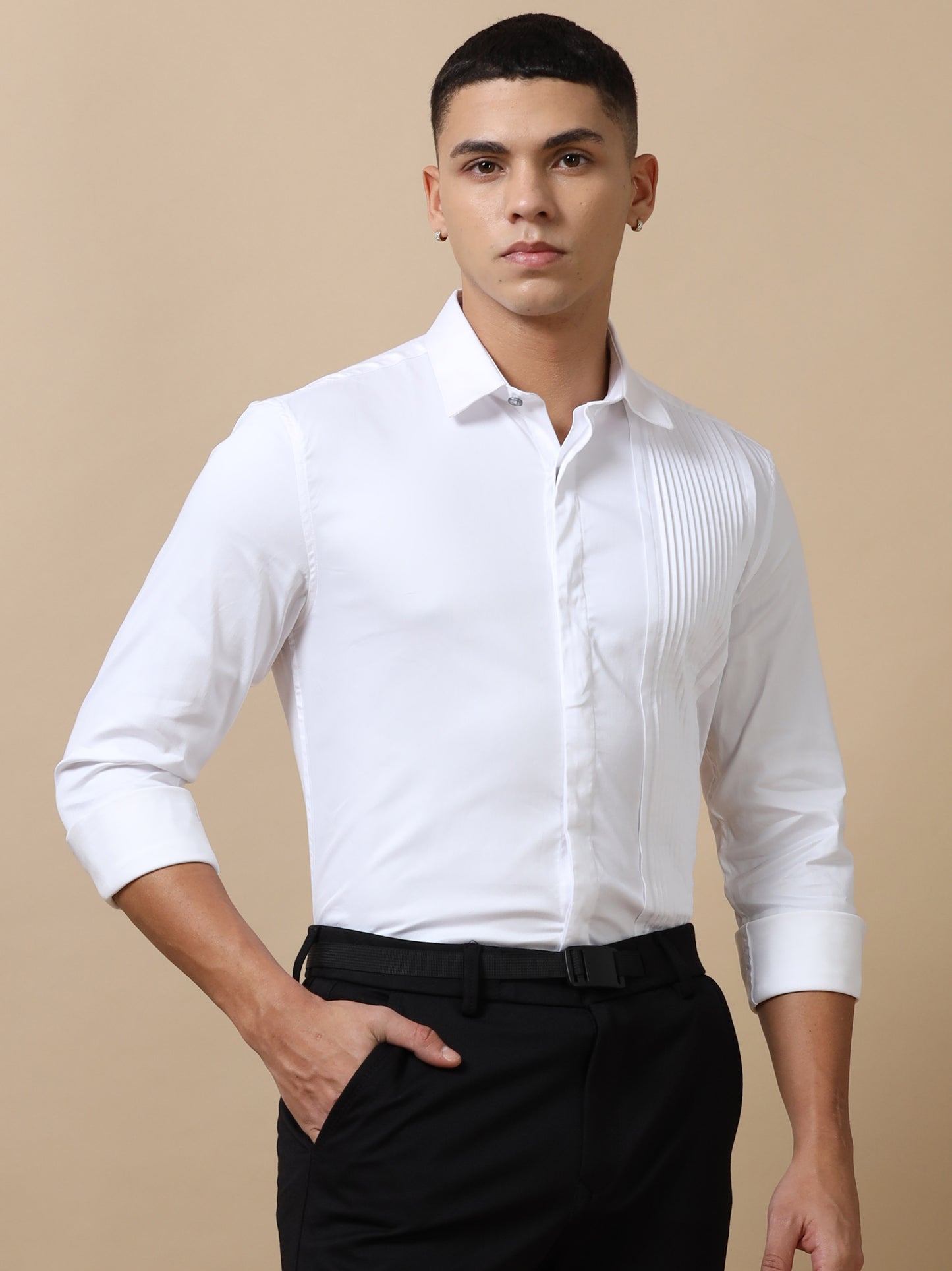 White Pleated Shirt for Men