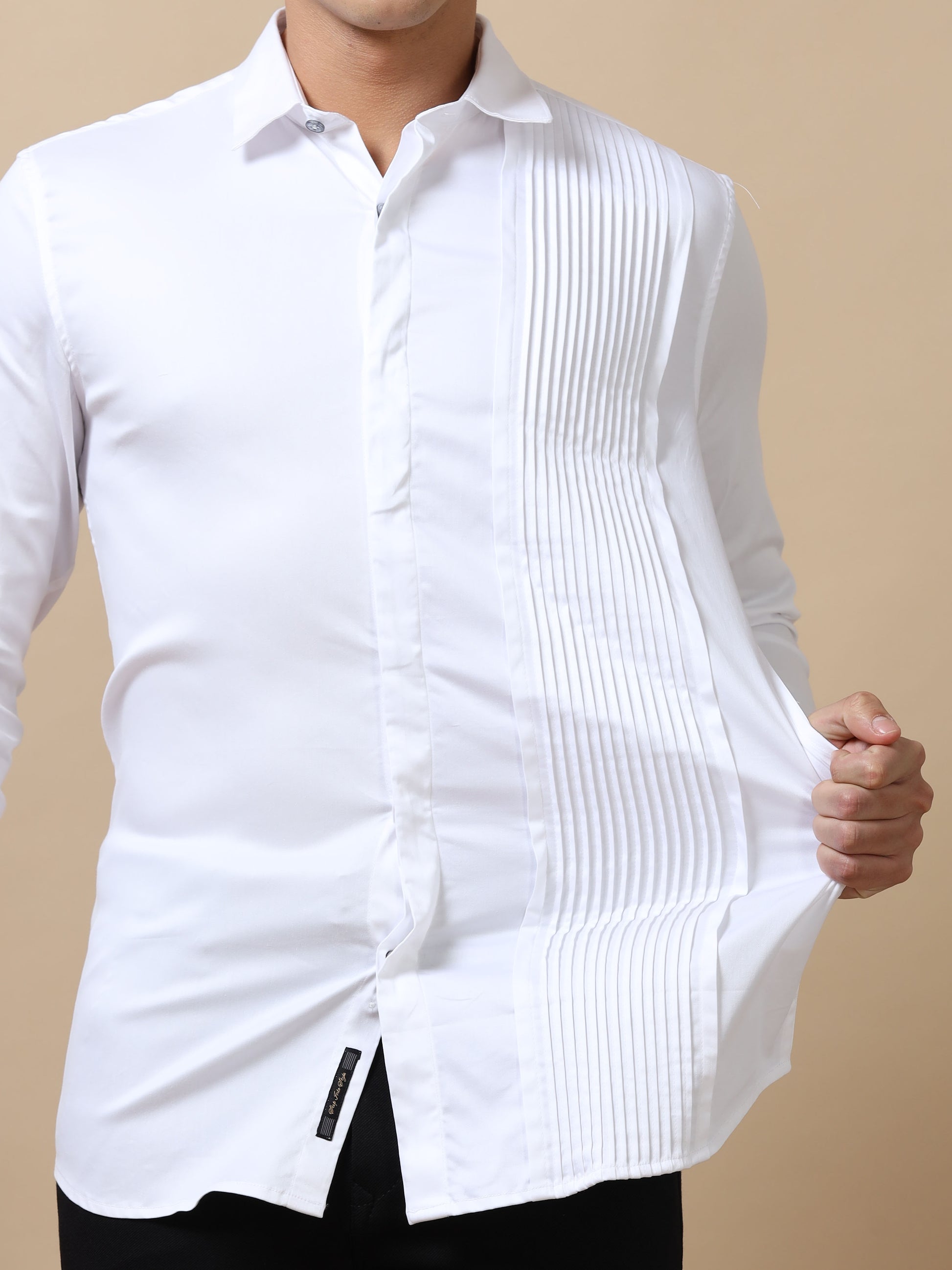 White Pleated Shirt for Men