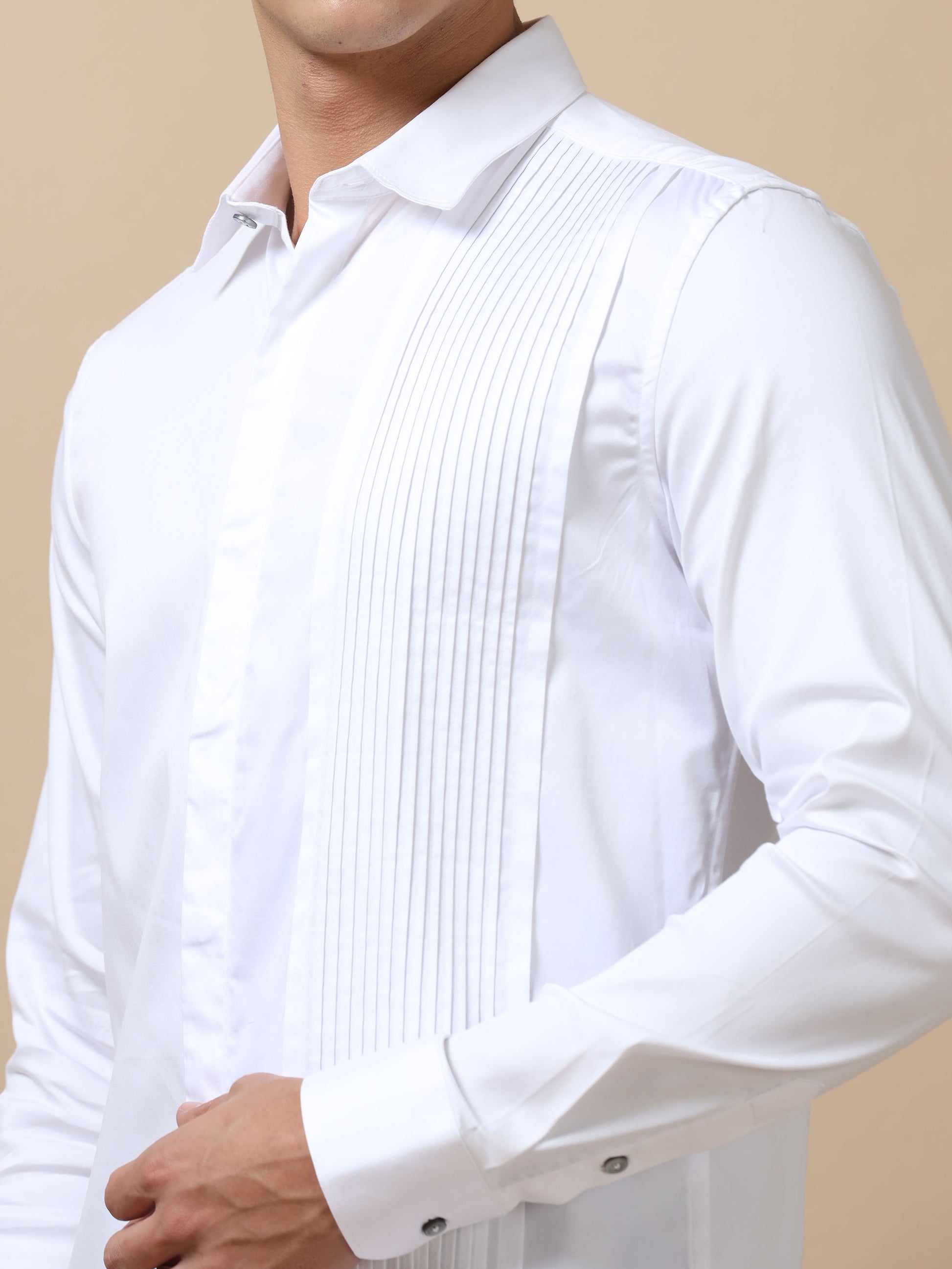 White Pleated Shirt for Men