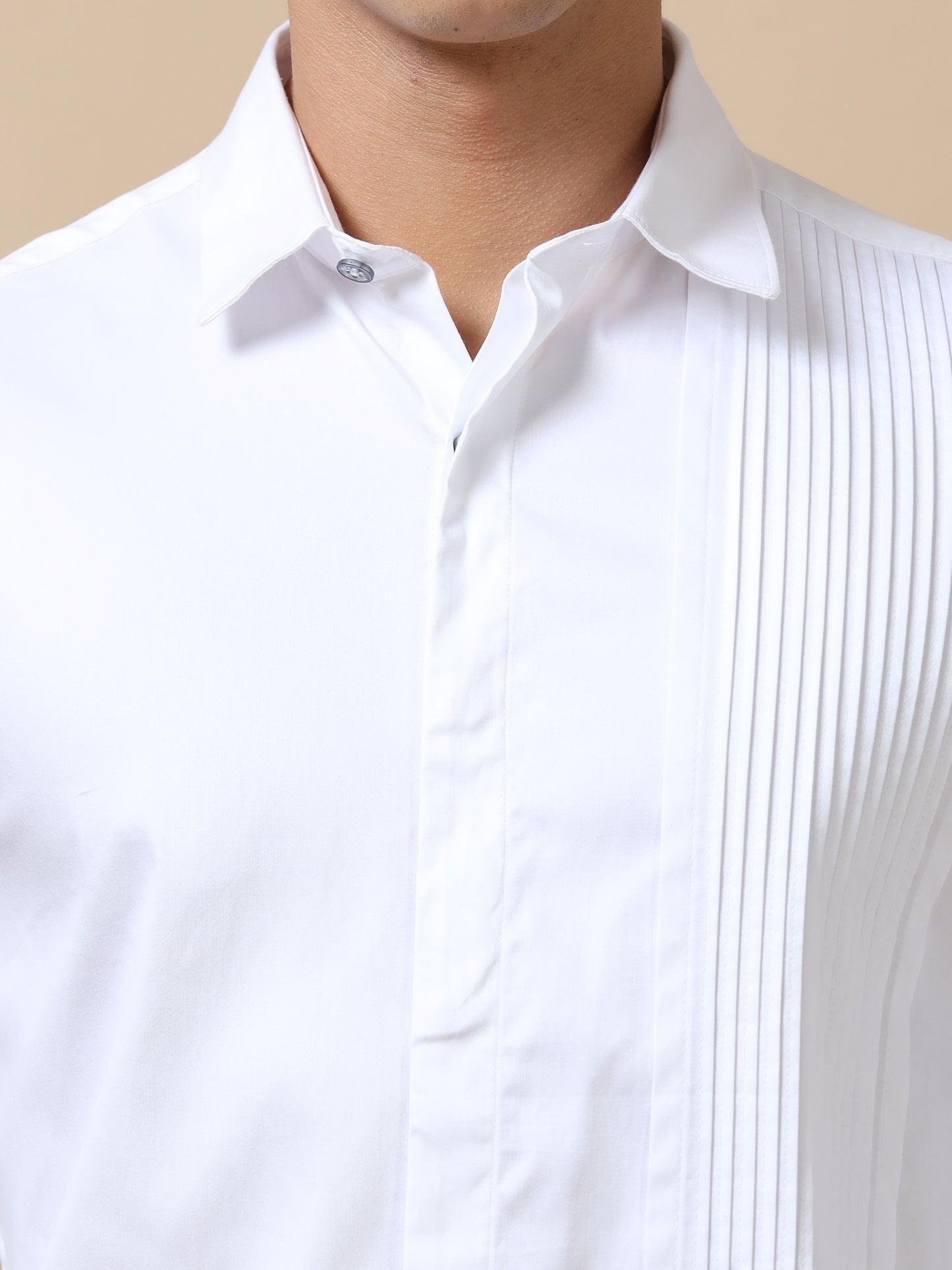 White Pleated Shirt for Men