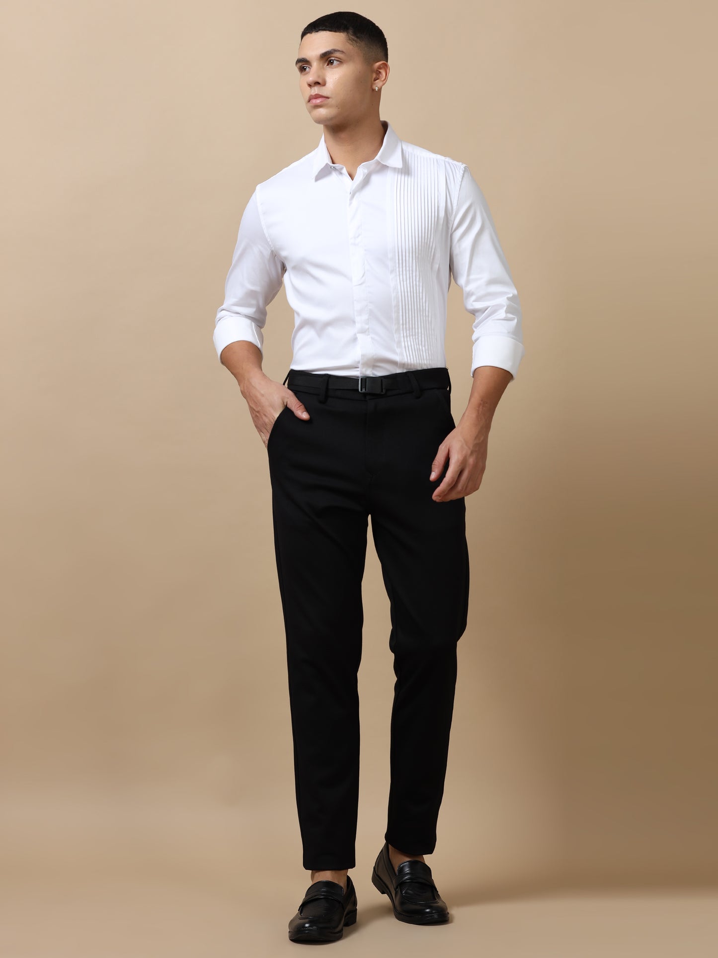 White Pleated Shirt for Men