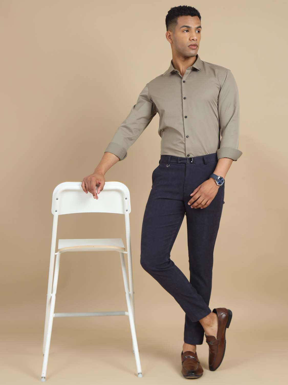 Jeonbok Korean Navy Stretchable Chinos for Men