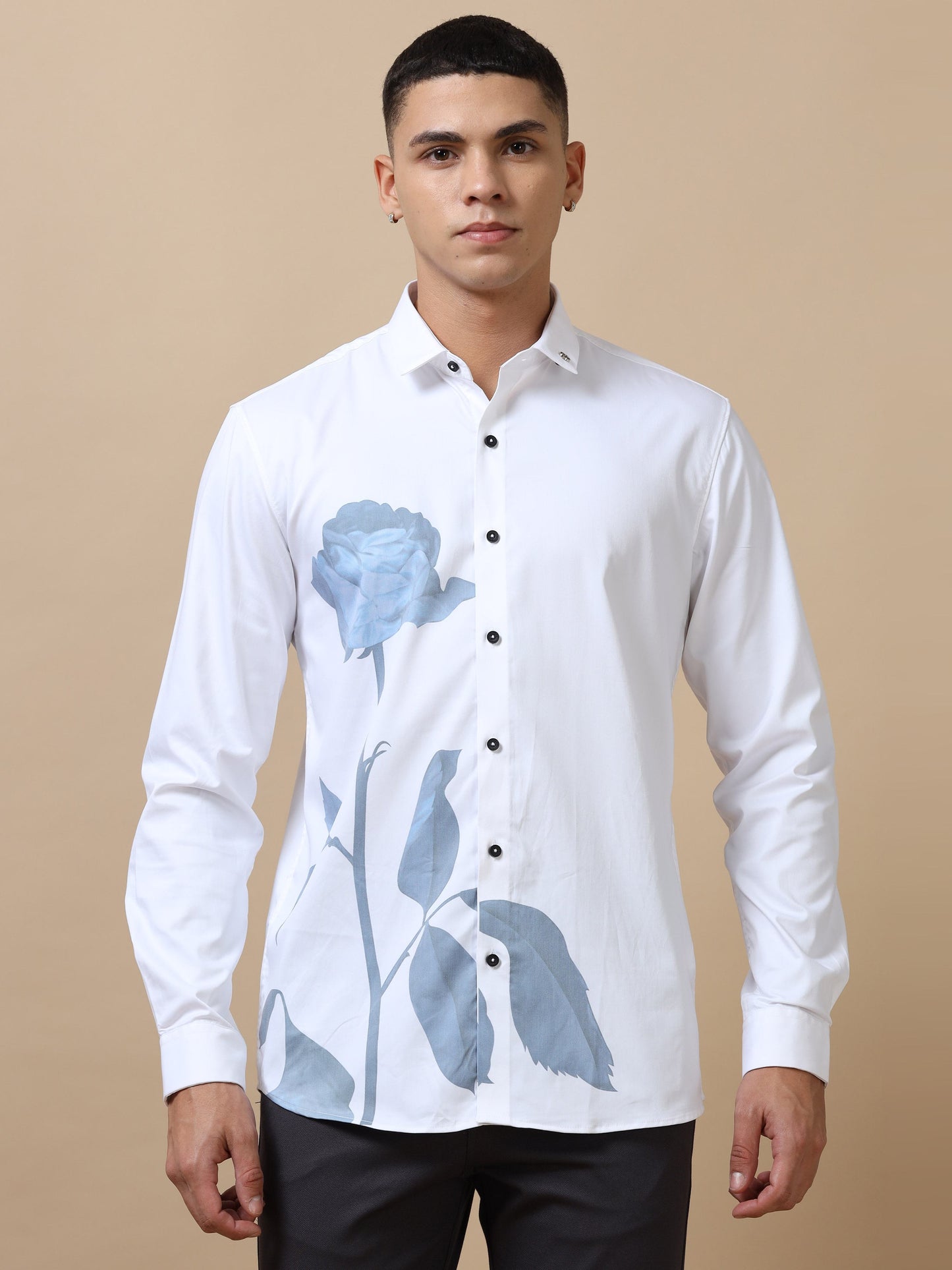 Mens White Printed Shirt