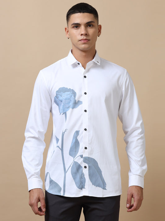 Mens White Printed Shirt