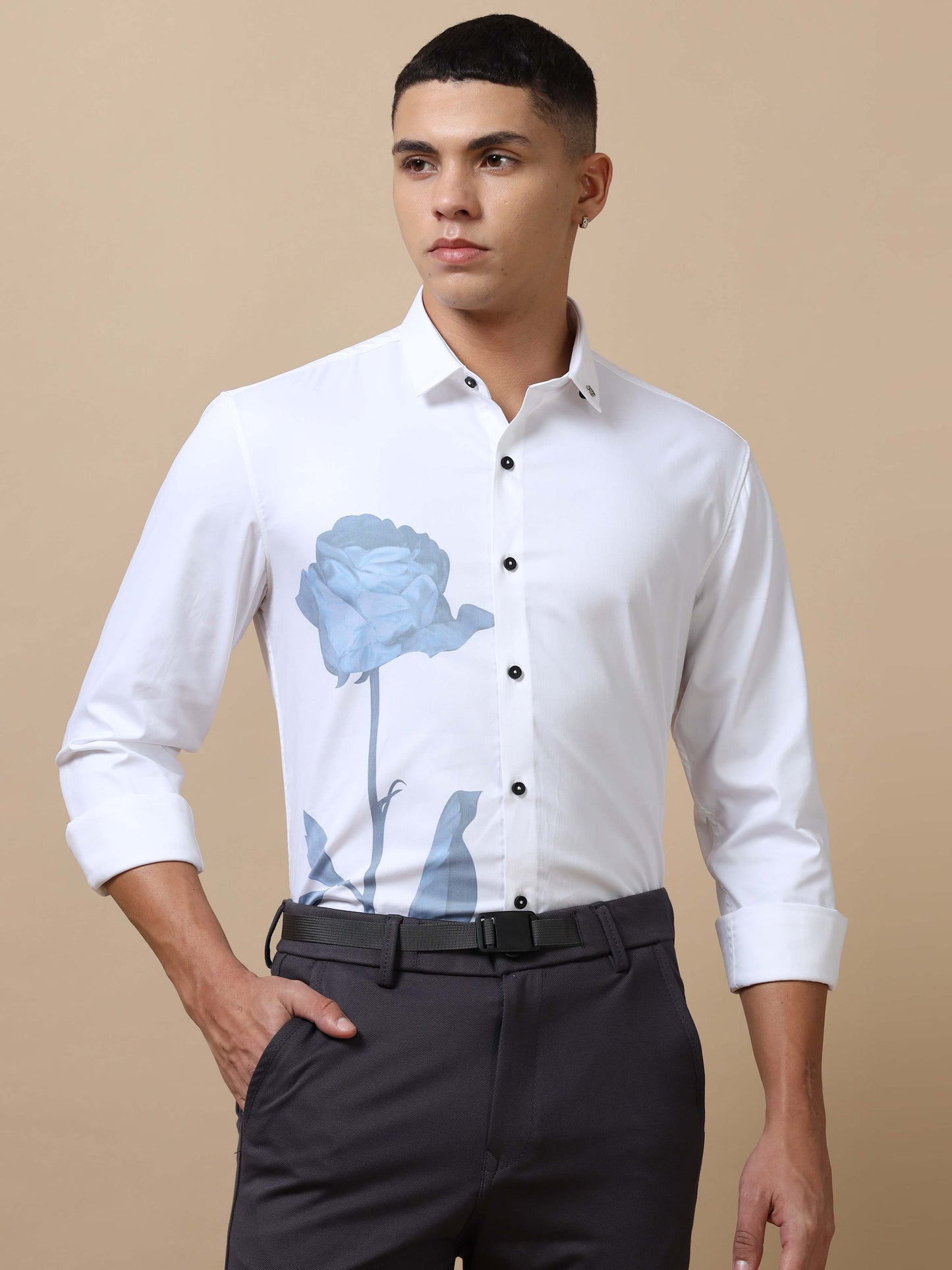 Mens White Printed Shirt