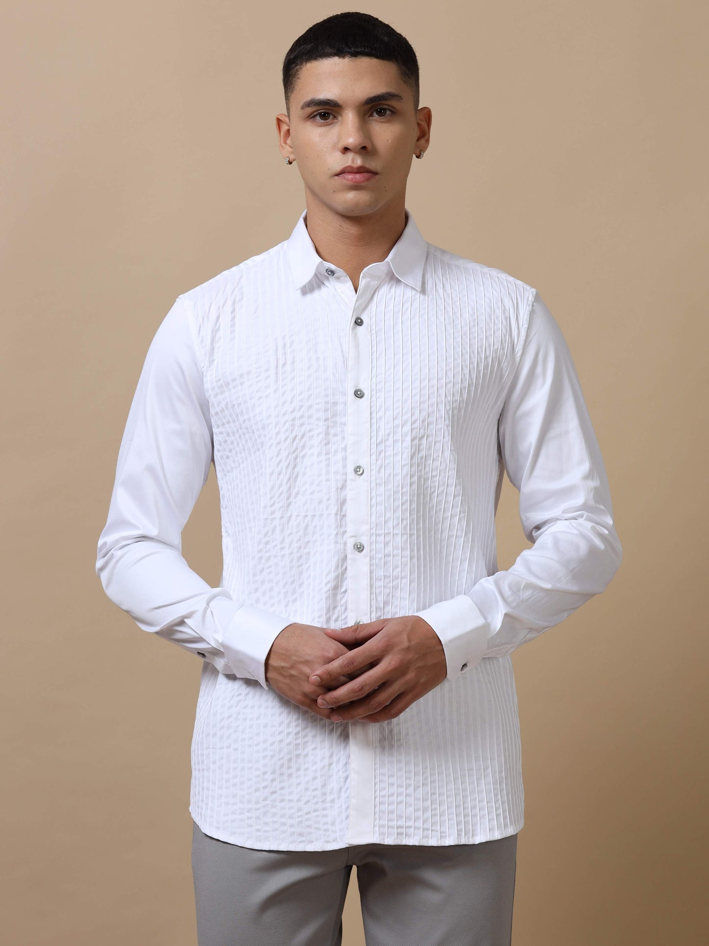 White Pleated Shirt for Men