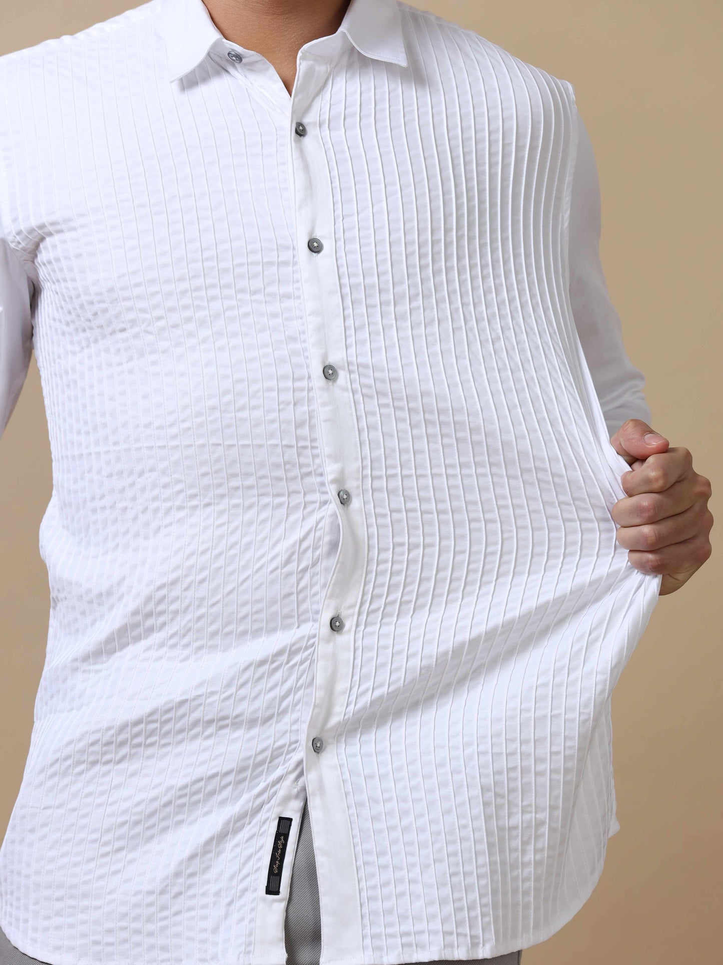 White Pleated Shirt for Men