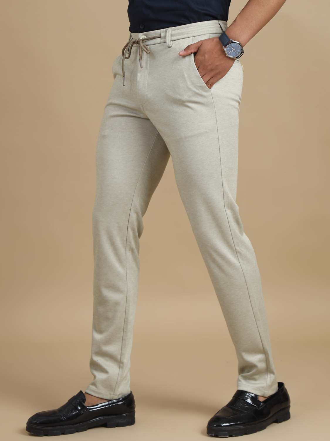 Draw dash Stretchable Light Beige Chinos For Men