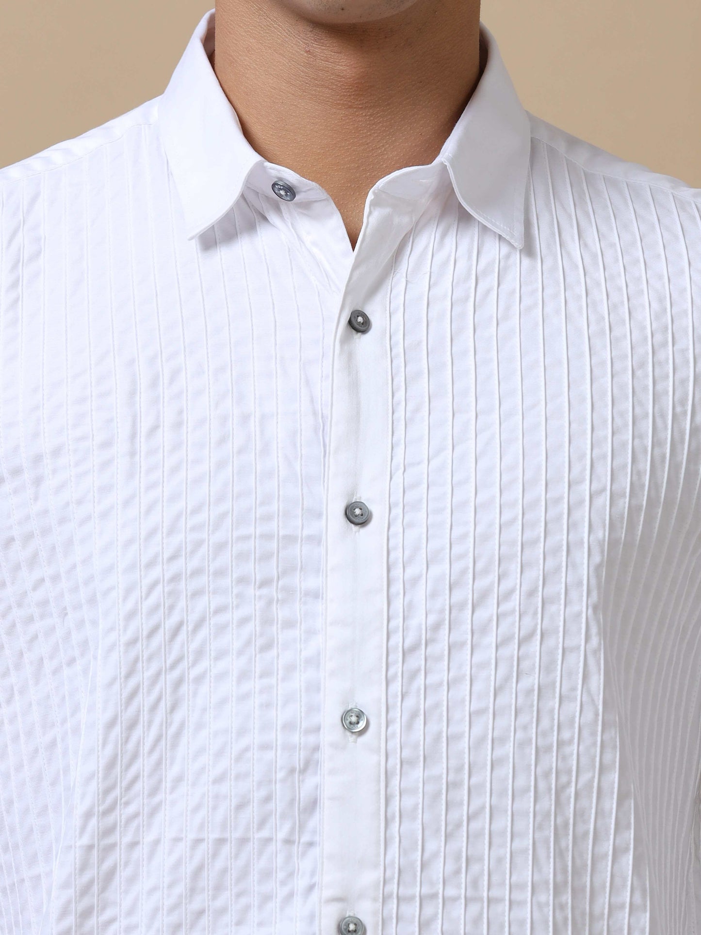 White Pleated Shirt for Men