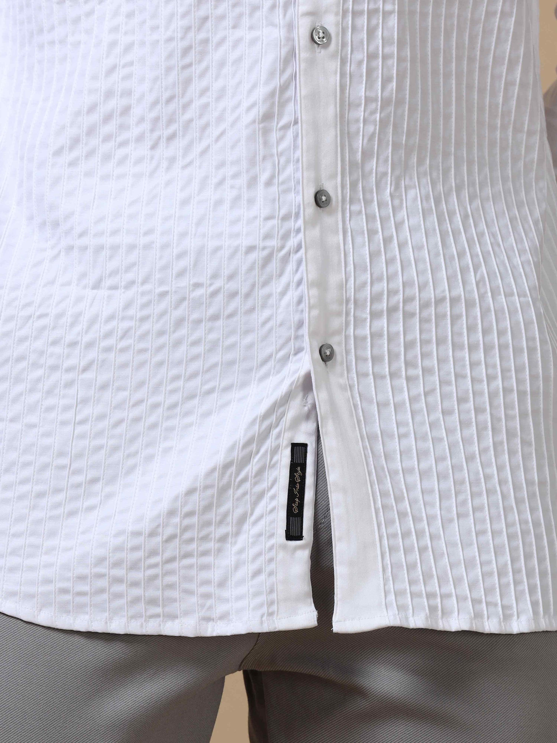 White Pleated Shirt for Men