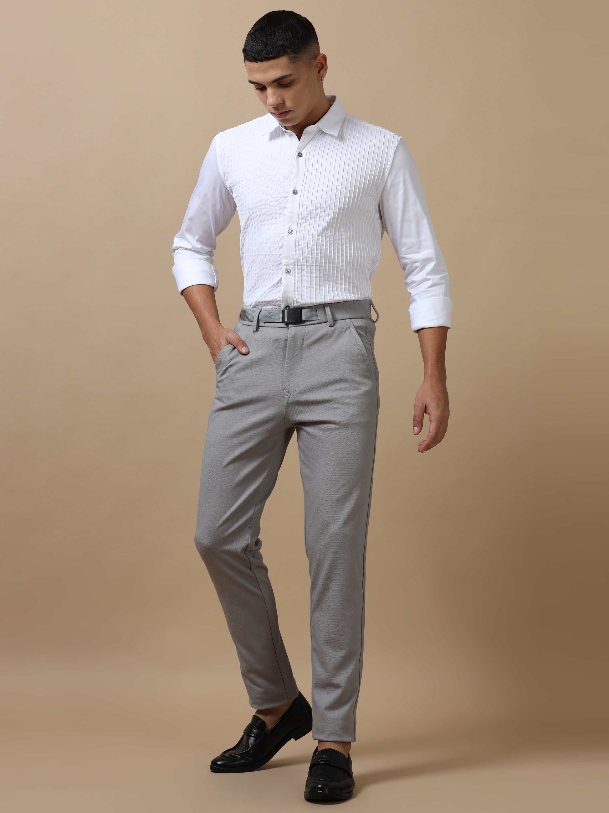 White Pleated Shirt for Men