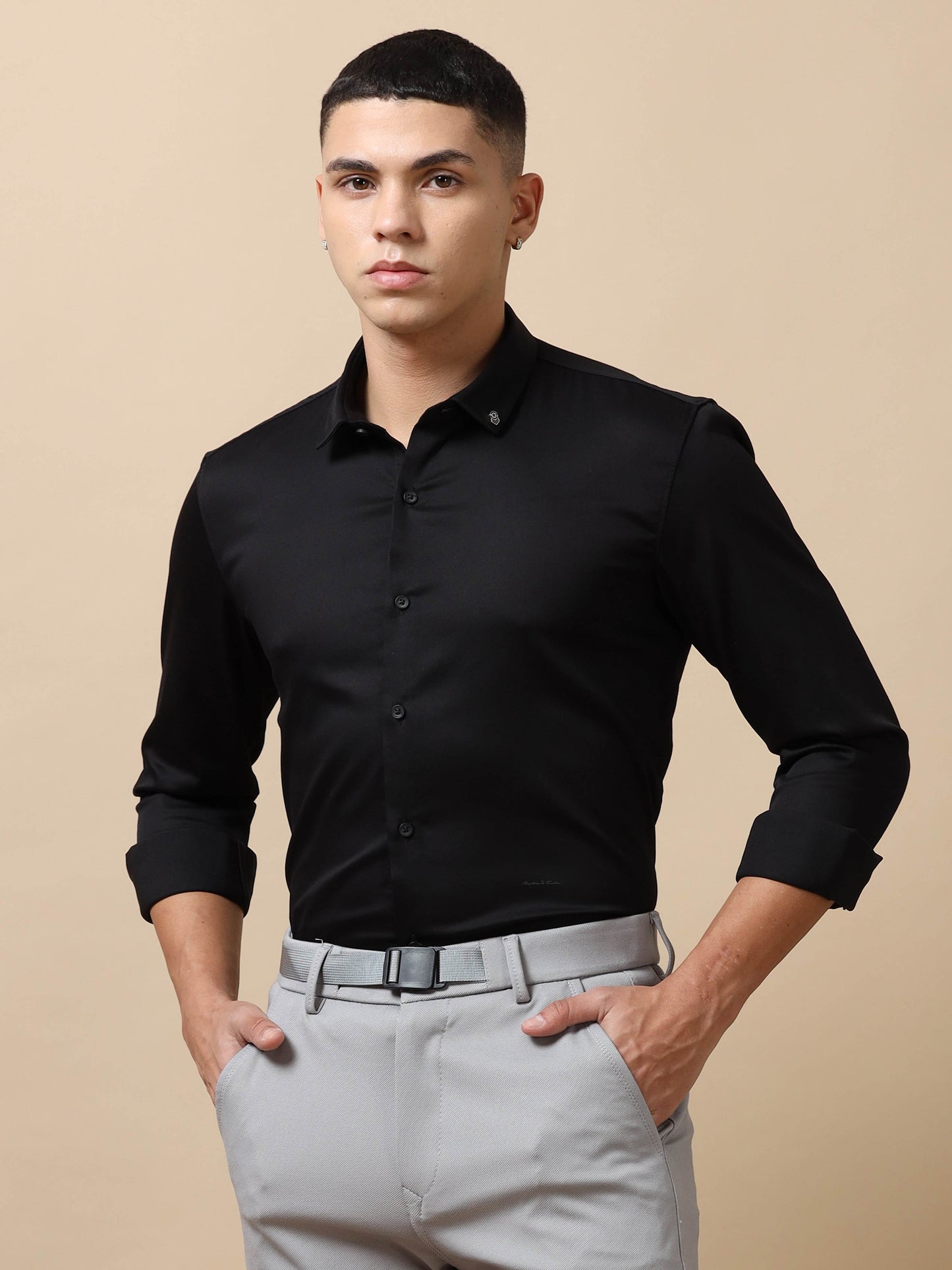 Stylish Solid black formal shirt for men 