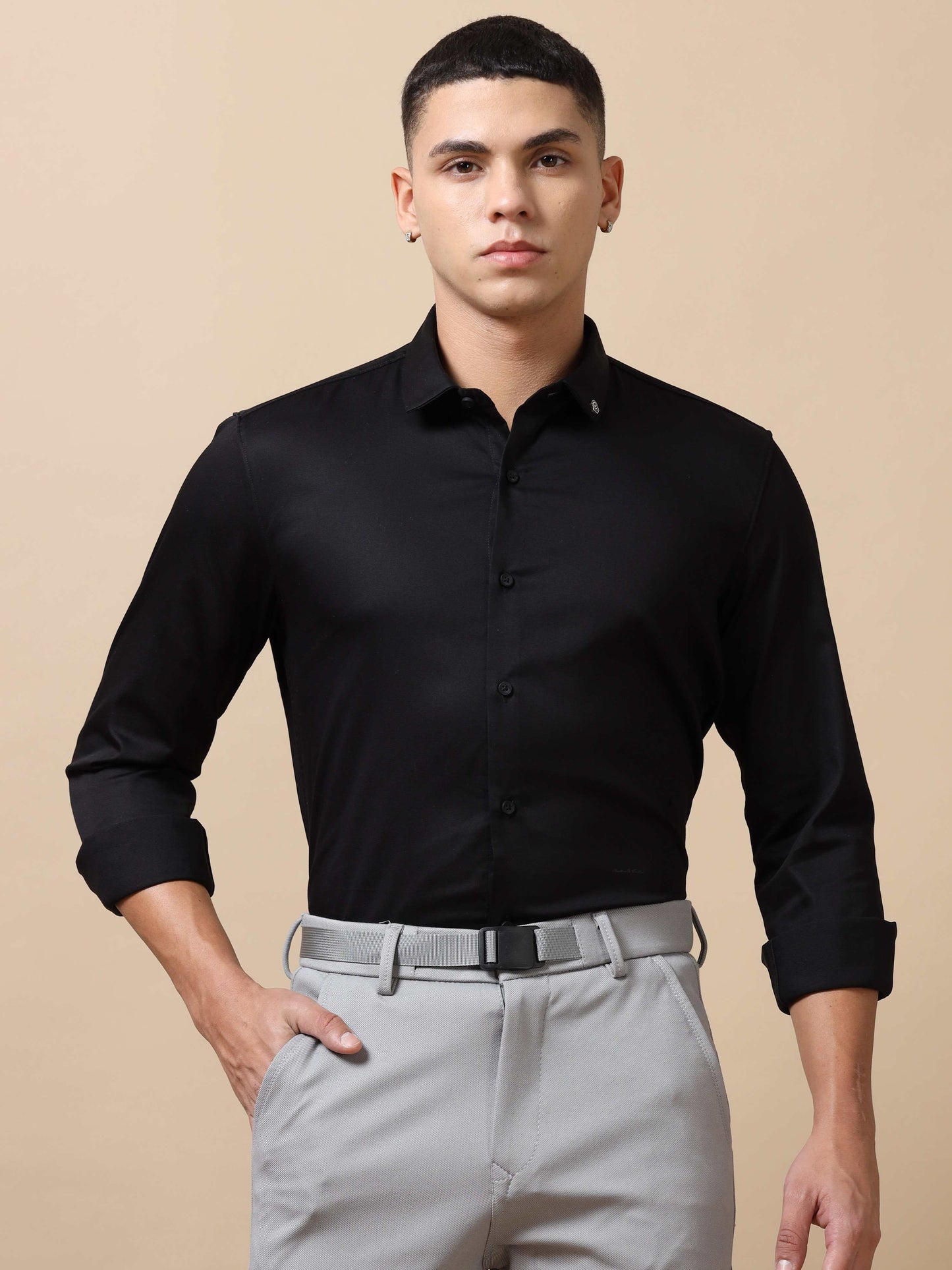 Stylish Solid black formal shirt for men 