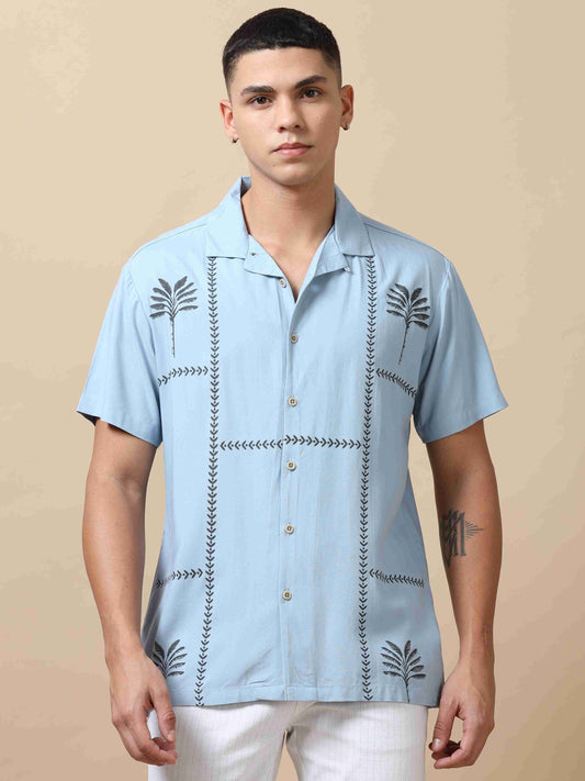 Men's Tropical Blue Printed Shirt