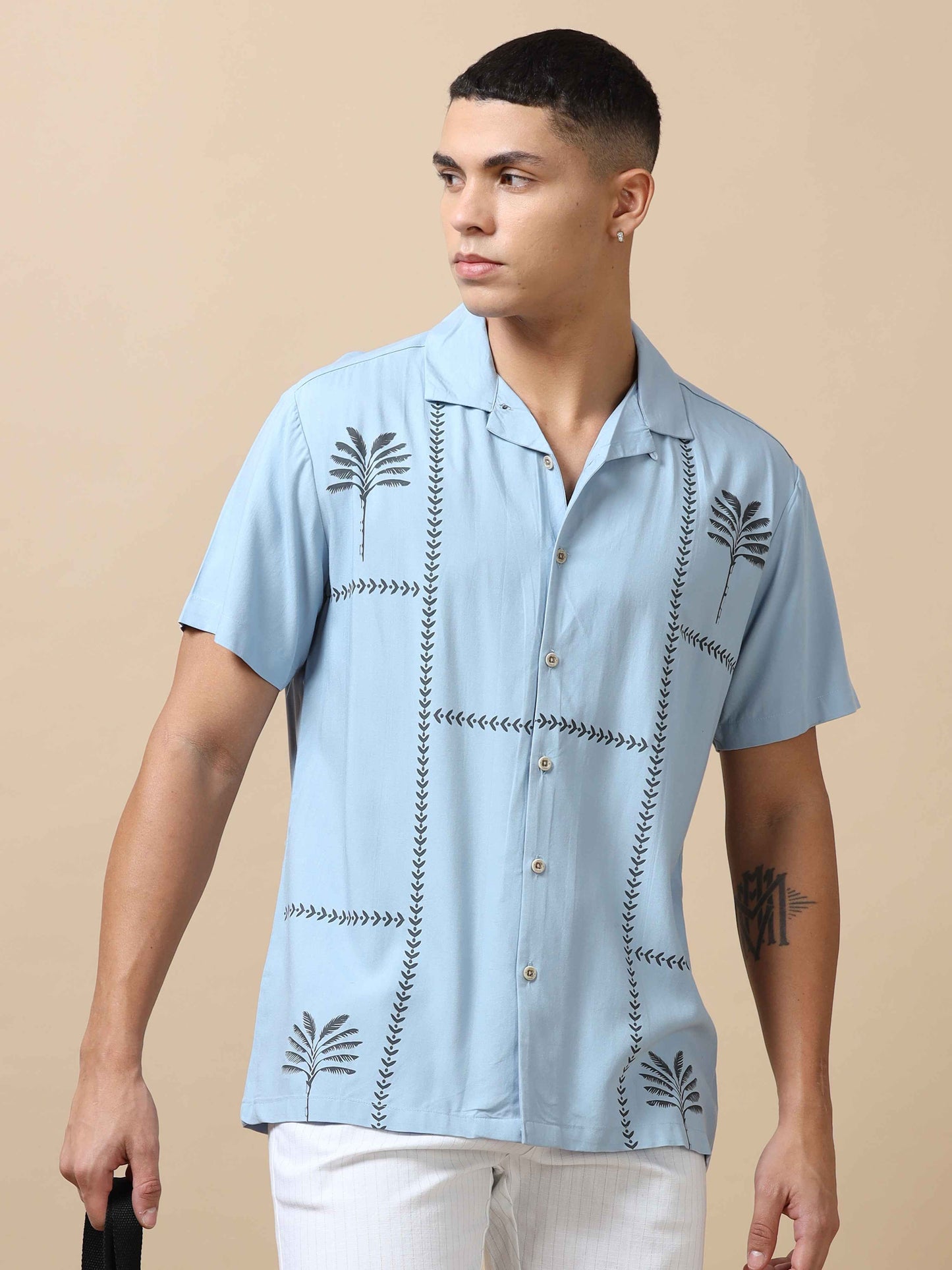 Men's Tropical Blue Printed Shirt