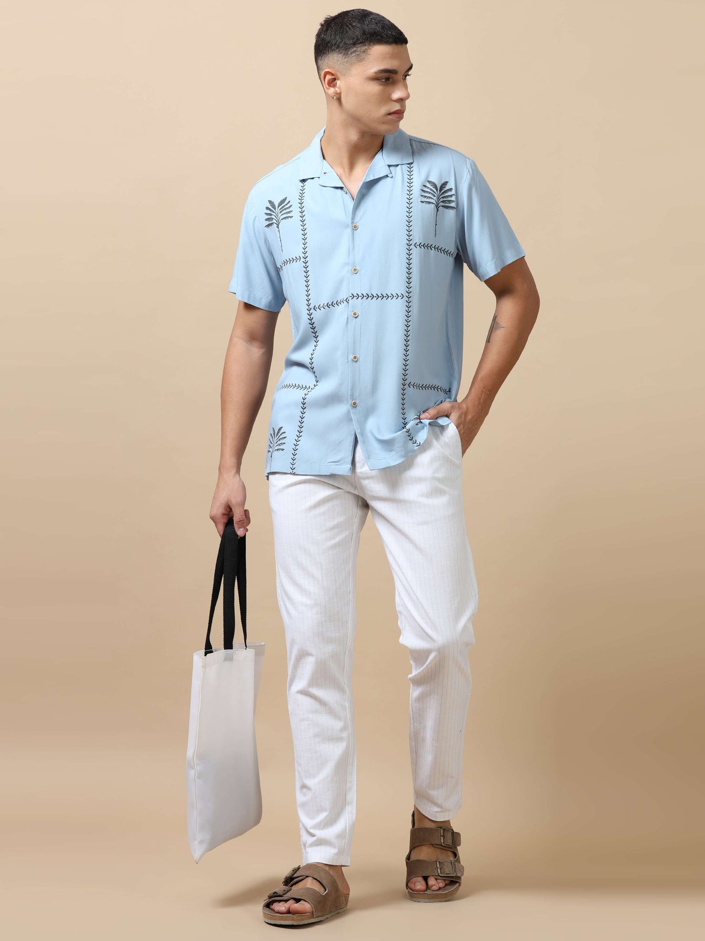 Men's Tropical Blue Printed Shirt