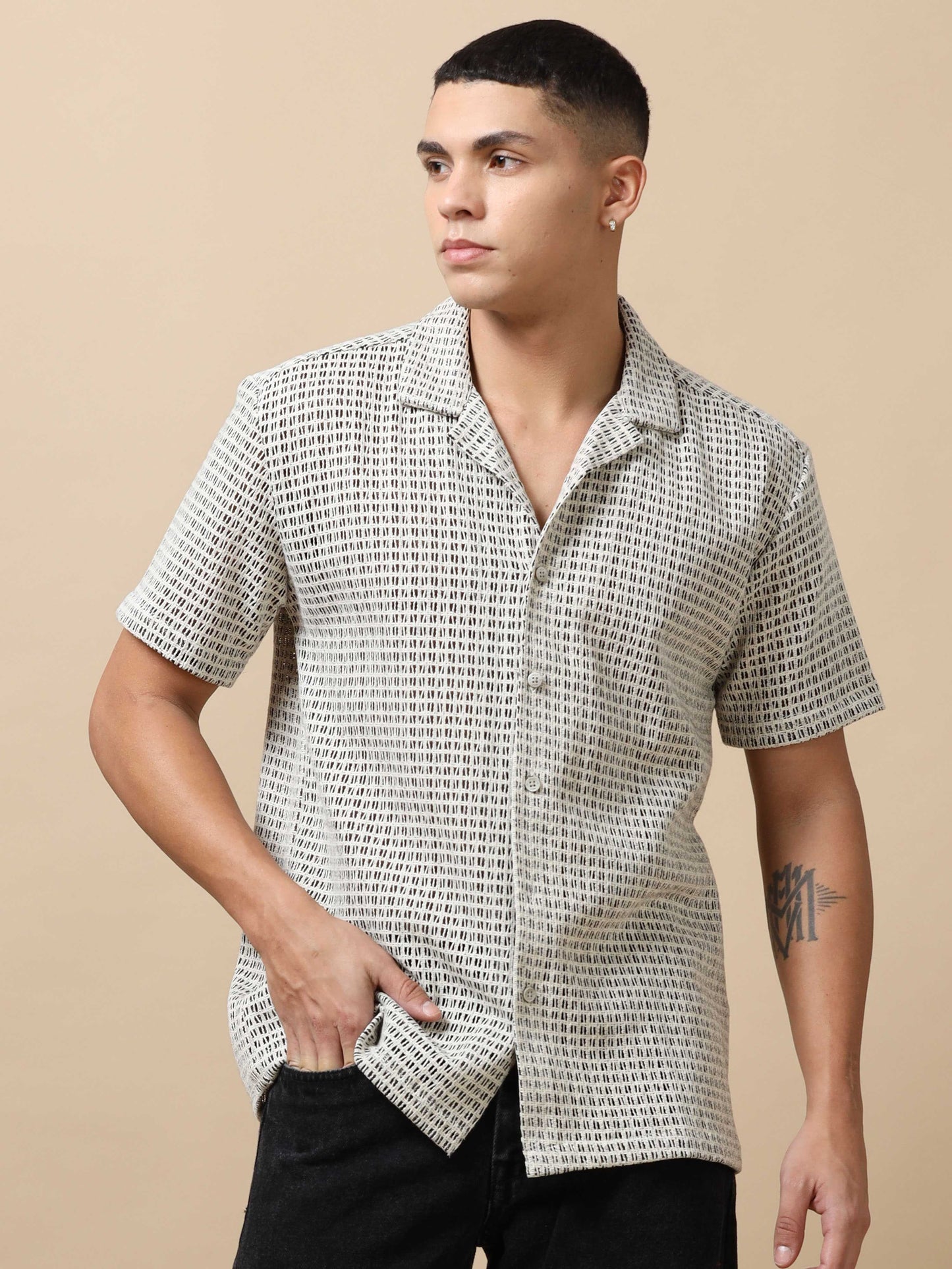 Men's Fuscous Grey Printed  Shirt