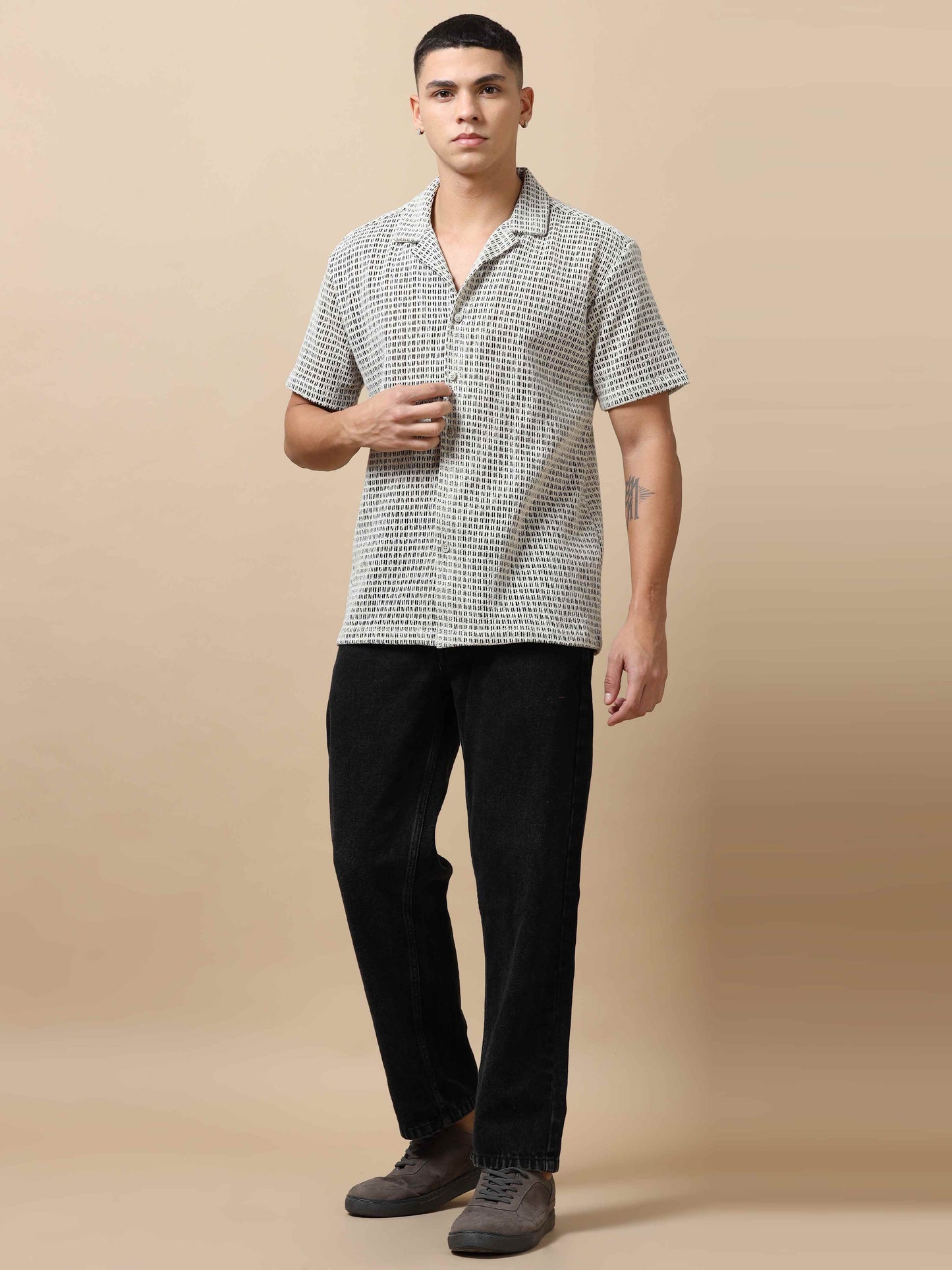 Men's Fuscous Grey Printed  Shirt