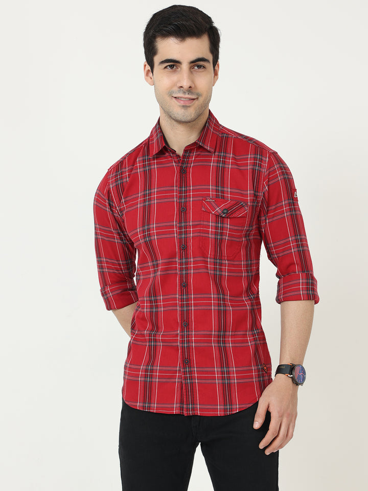 Poly Lycra red check shirt  for men 