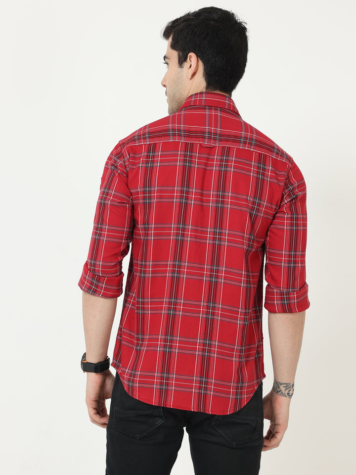 Poly Lycra red check shirt  for men 
