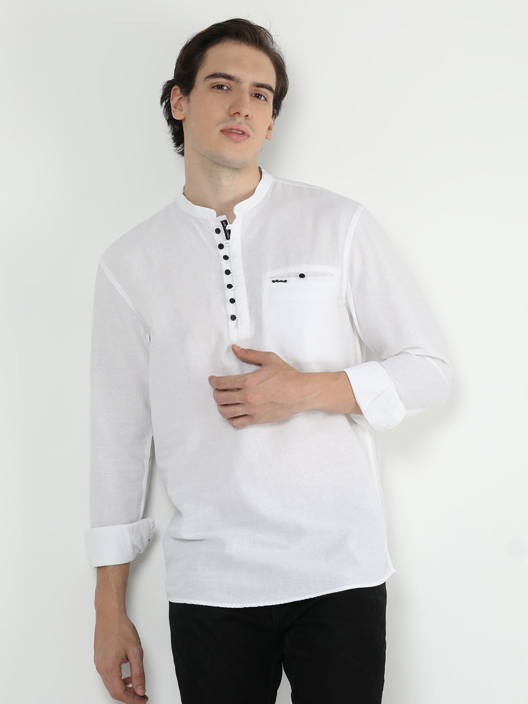 Frosty Cotton Straight Fit White Kurta for Men