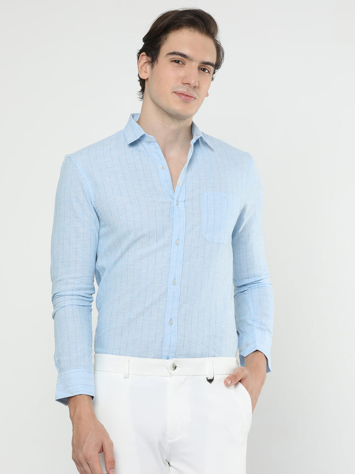 Haze Blue Linen Shirt Striped for Men