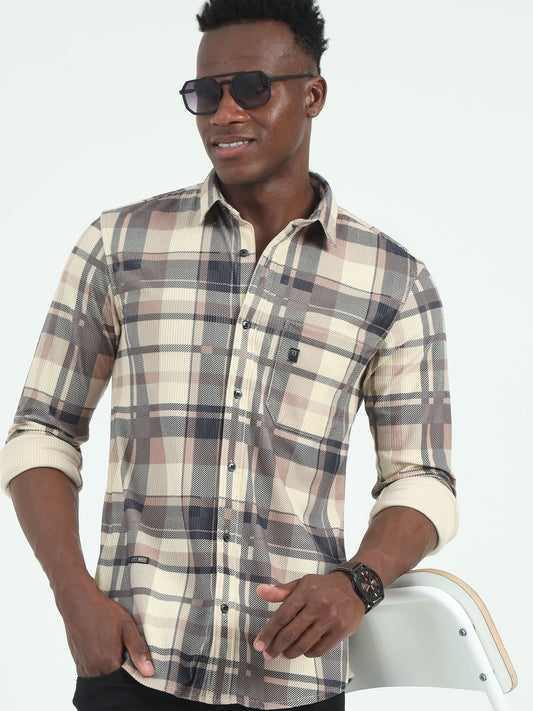  Light Brown cotton checked shirts for men