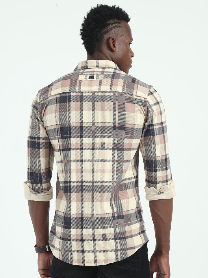 Light Brown cotton checked shirts for men