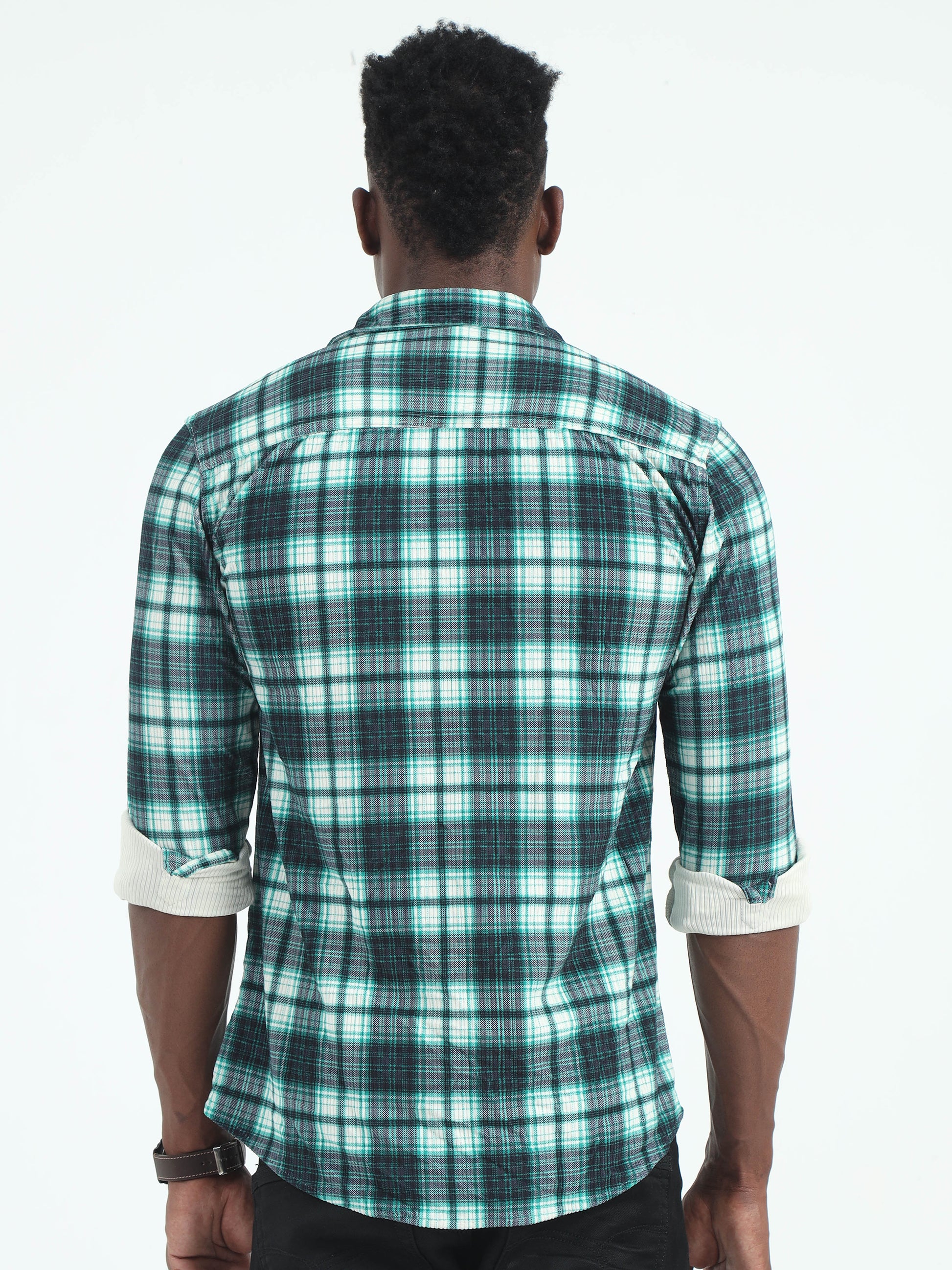 Trendy Green Corduroy cotton check shirt for men 