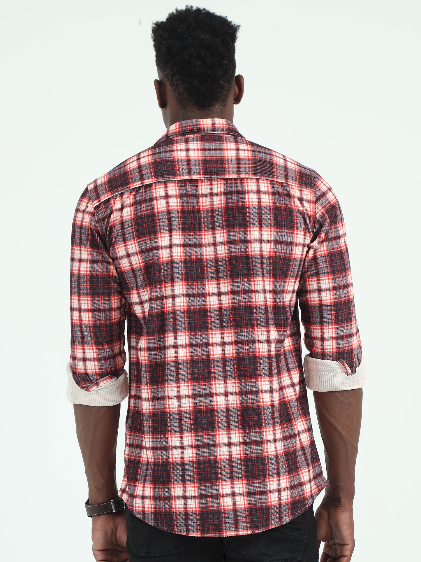  Red Corduroy Casual check shirt for men