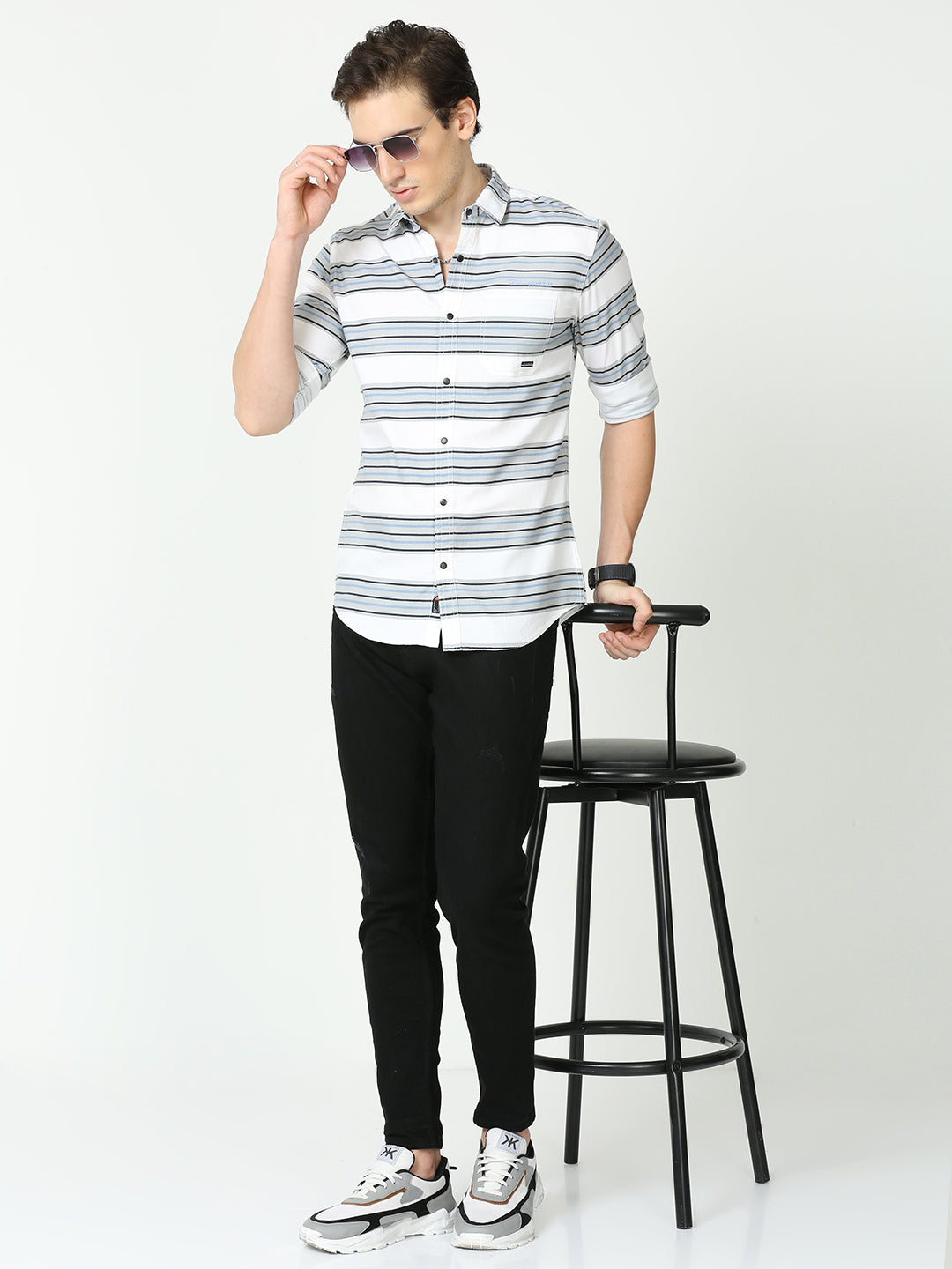 Milk White Horizontal Line Shirt Mens